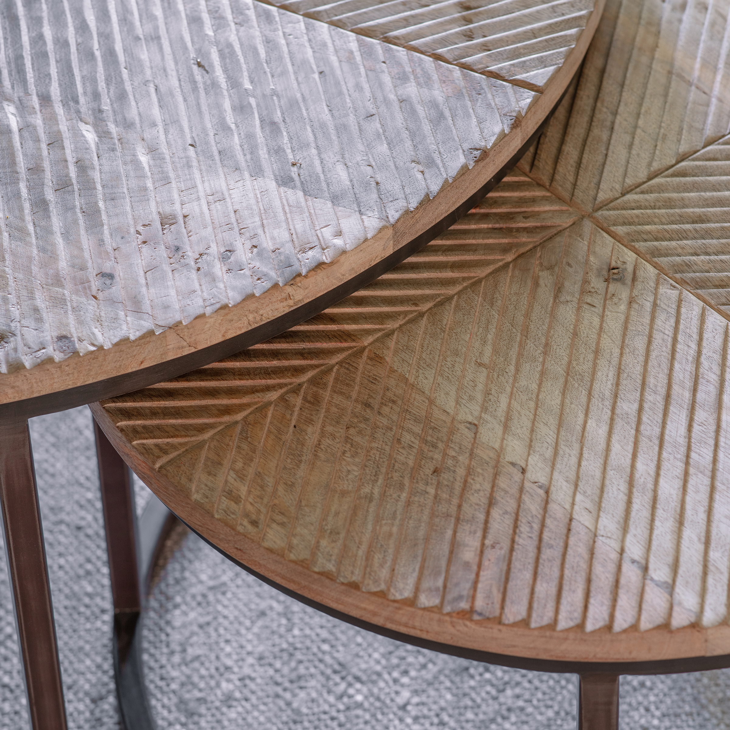 Koeta Nesting Coffee Tables - Hand Carved Mango Wood & Iron