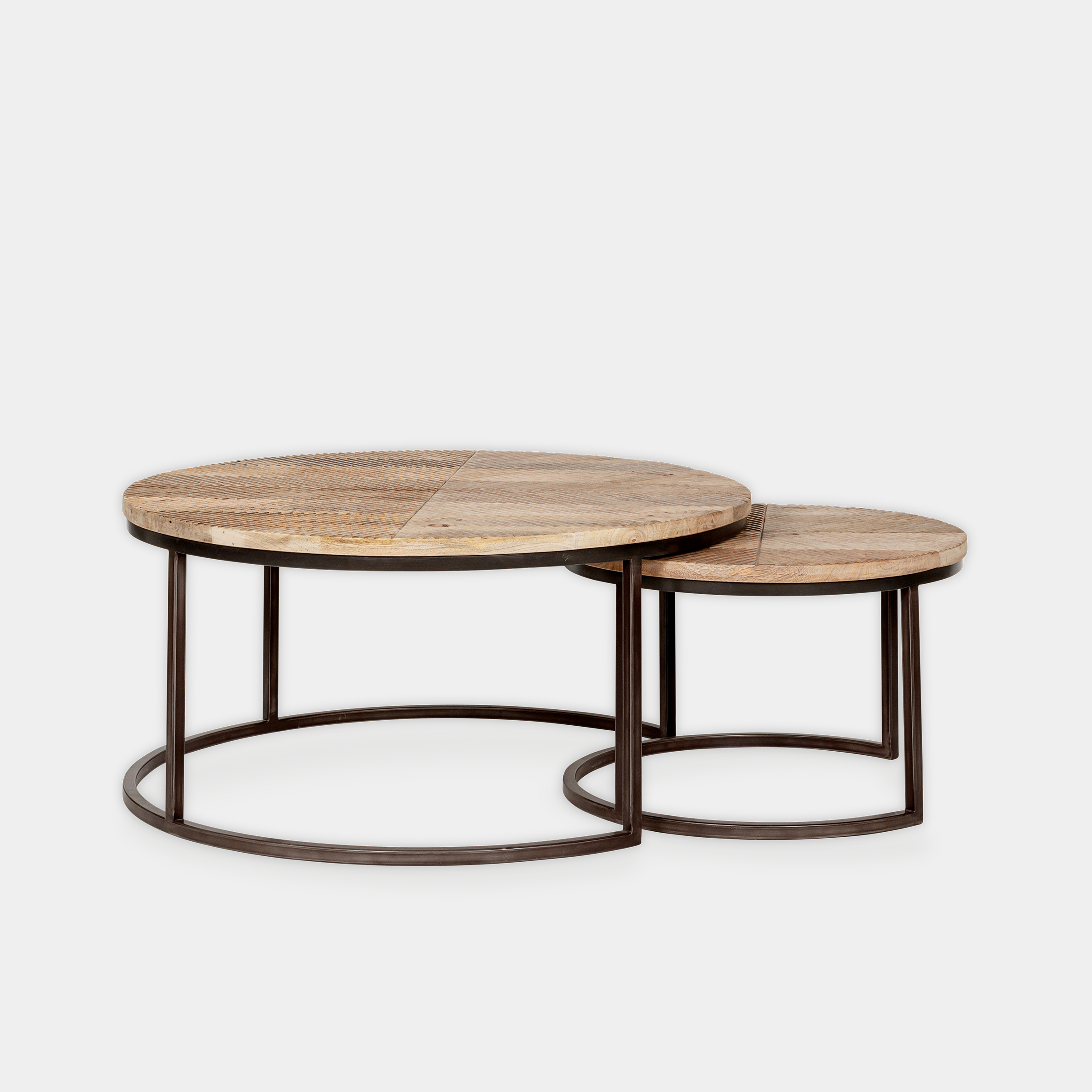Koeta Nesting Coffee Tables - Hand Carved Mango Wood & Iron