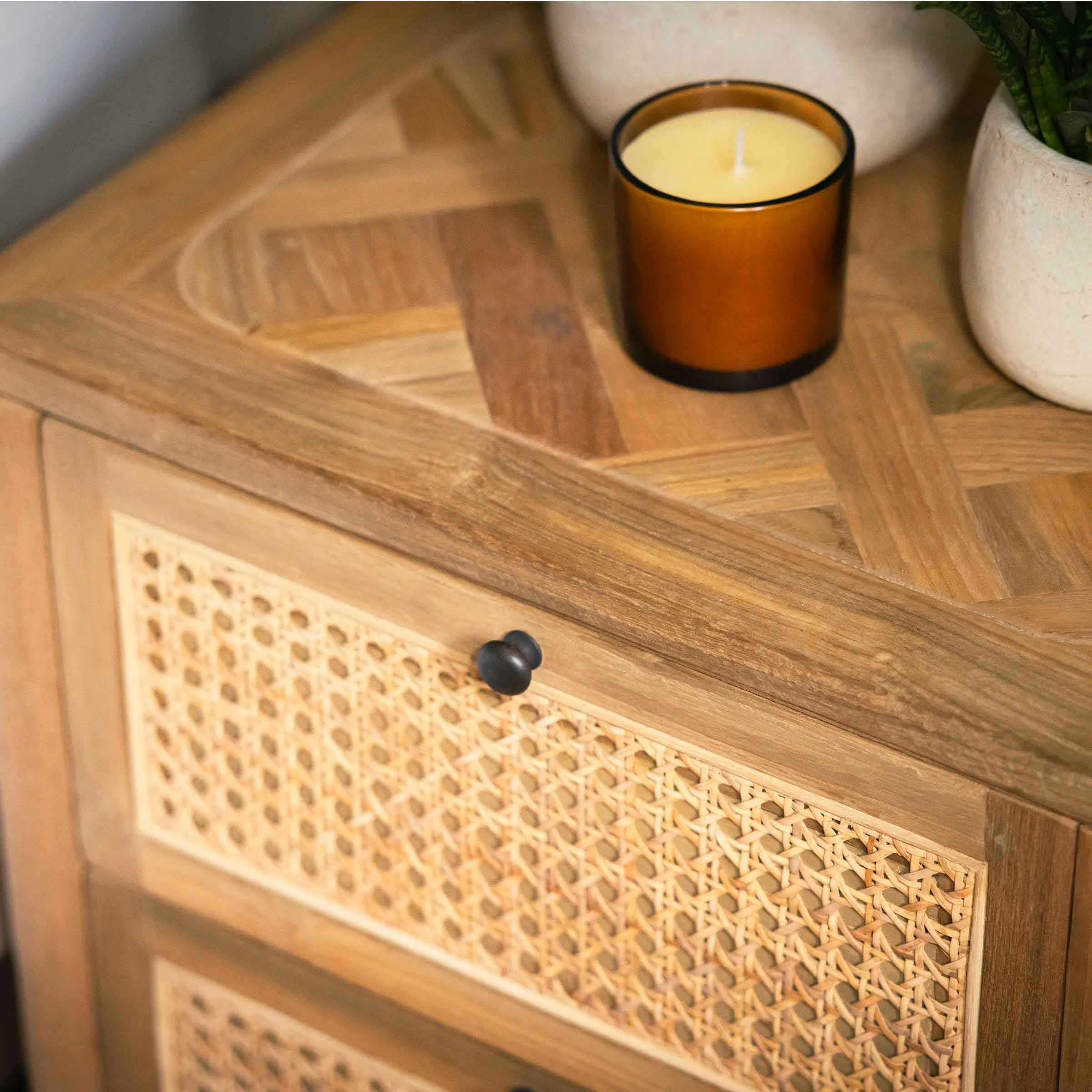 Arch Bedside Table | 2 Rattan Drawers