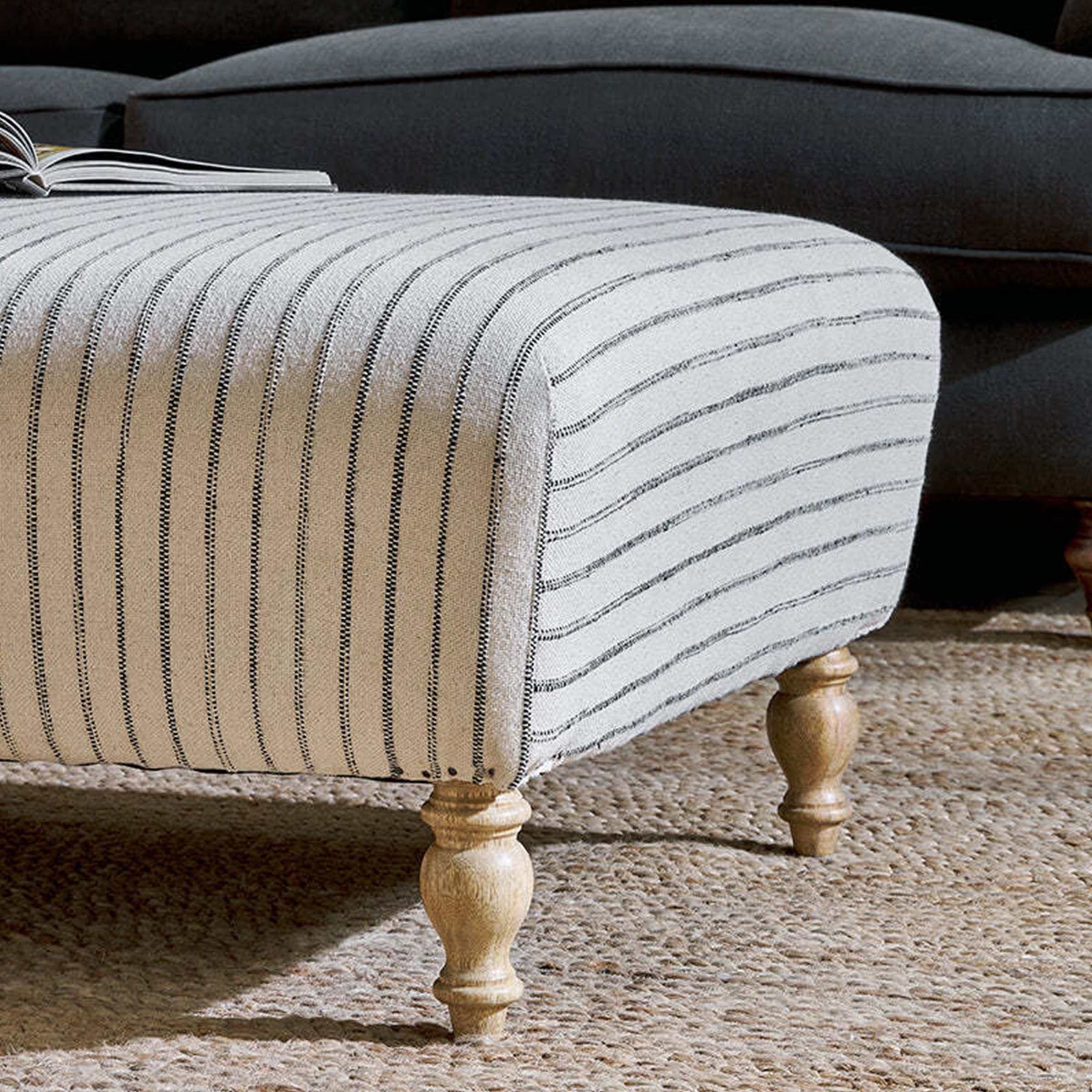 Coastal Striped Linen Ottoman