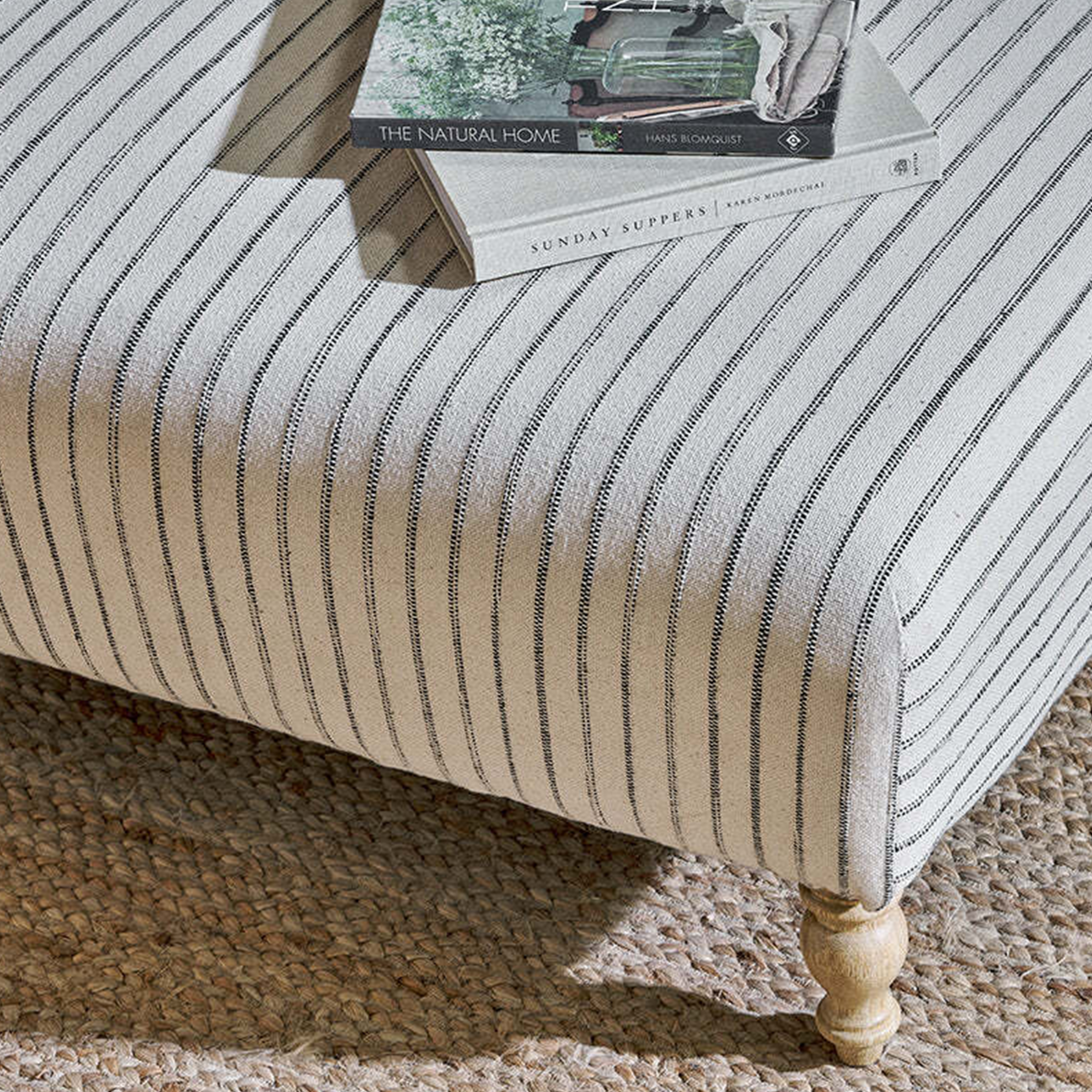 Coastal Striped Linen Ottoman