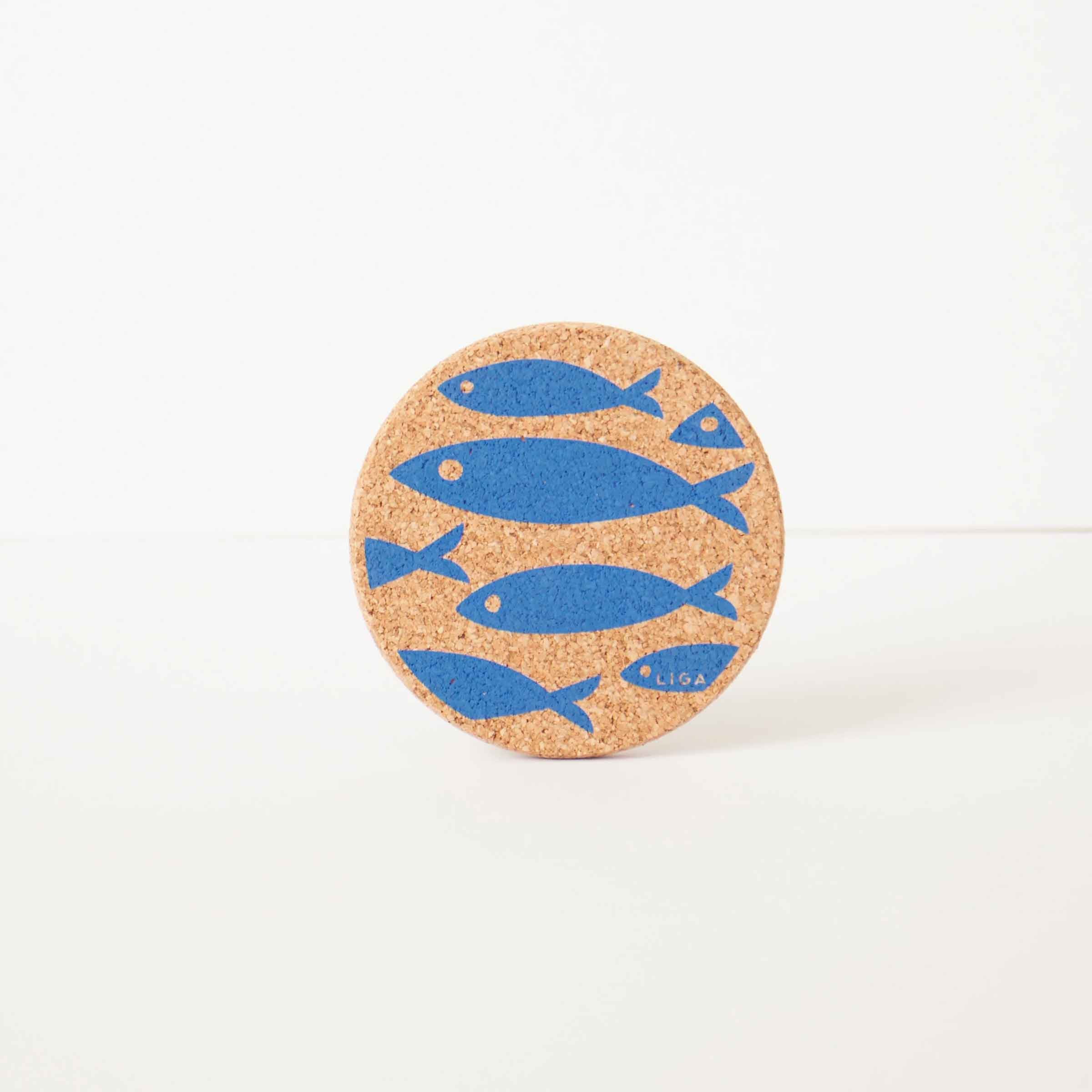 Cork Coaster | Fish Blue
