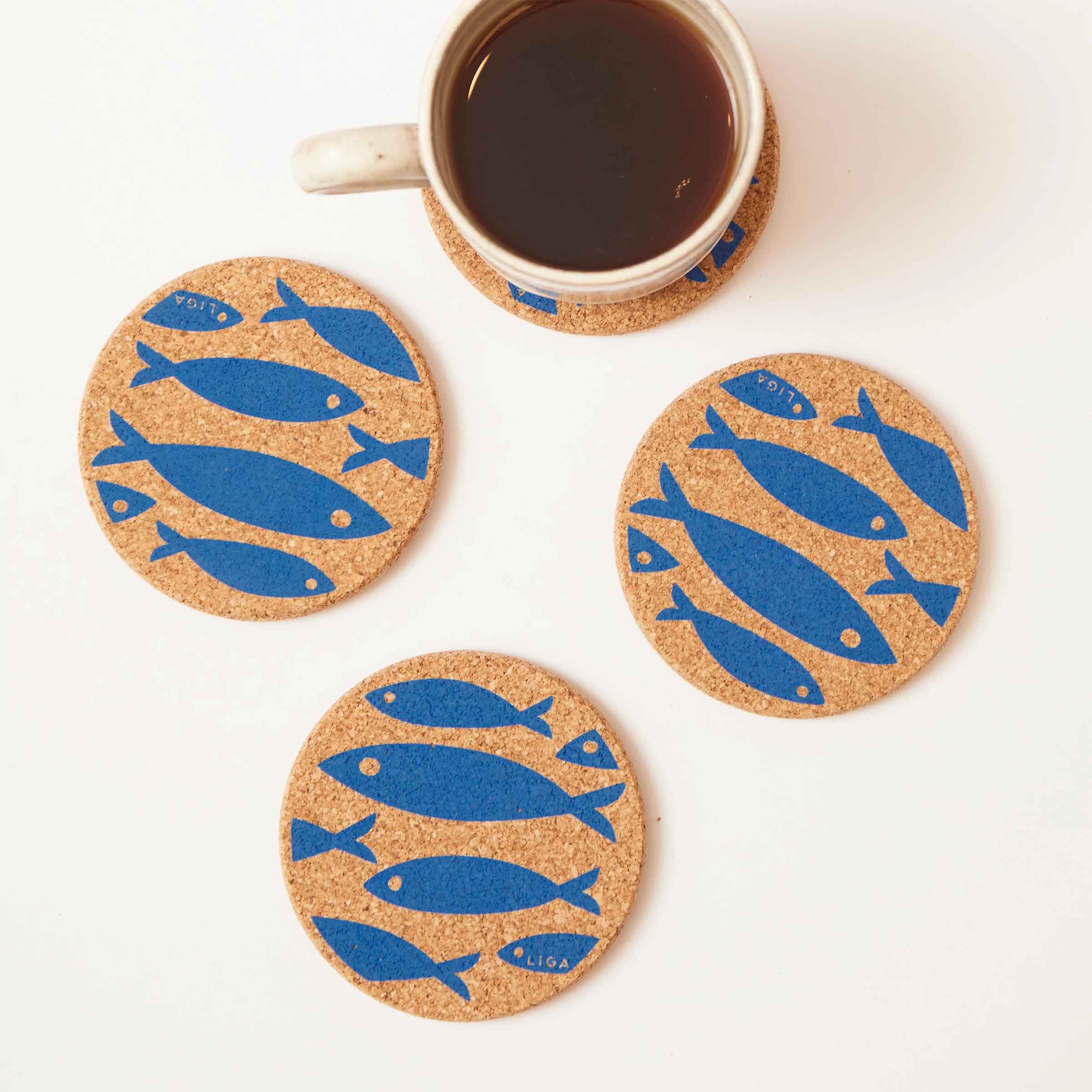 Cork Coaster | Fish Blue