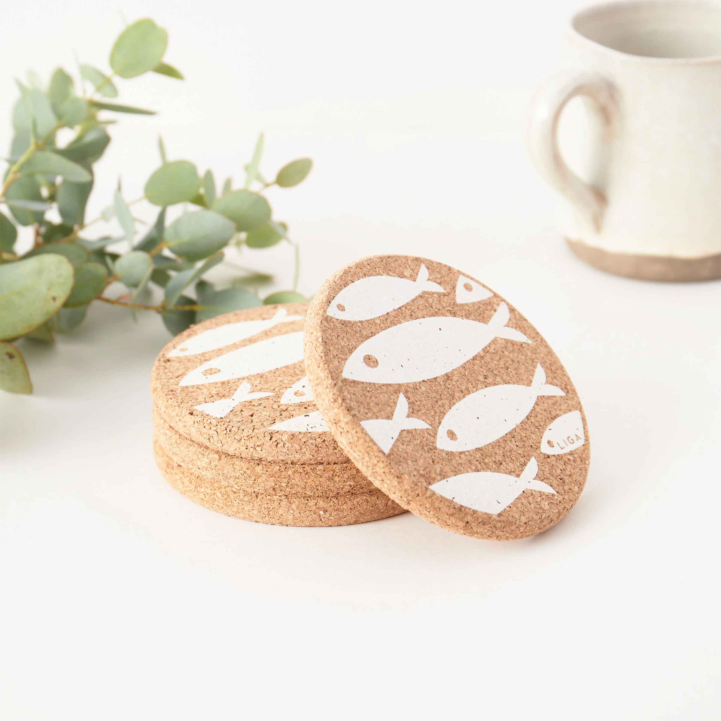 Cork Coaster | Fish White