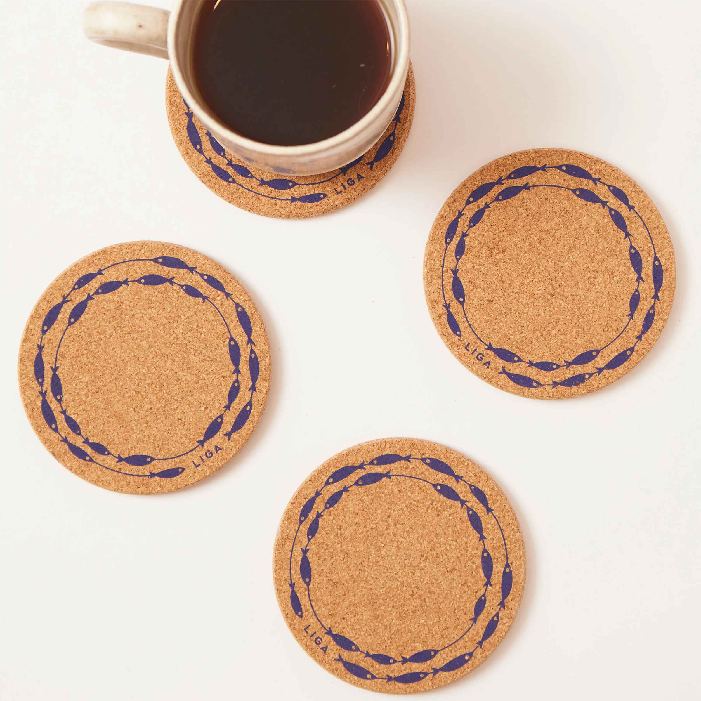 Cork Coaster | Fish on a Line Navy