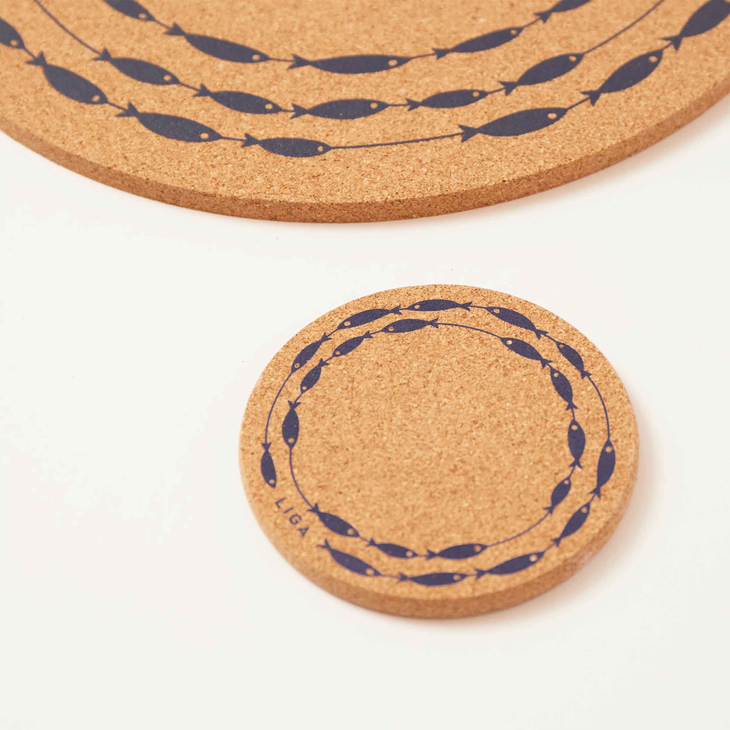 Cork Coaster | Fish on a Line Navy