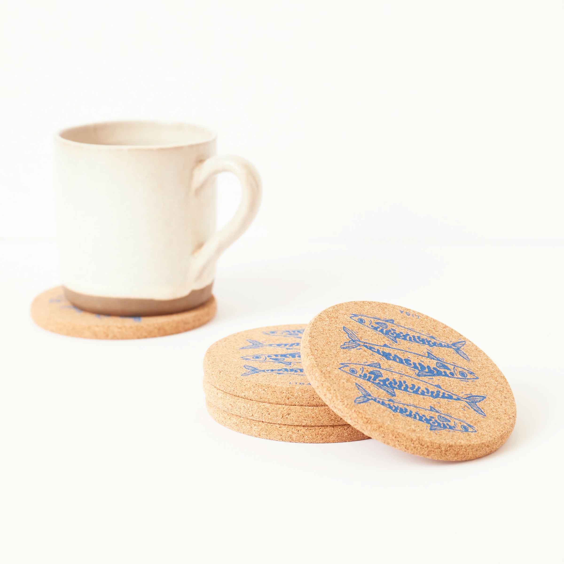 Cork Coaster | Mackerel Blue