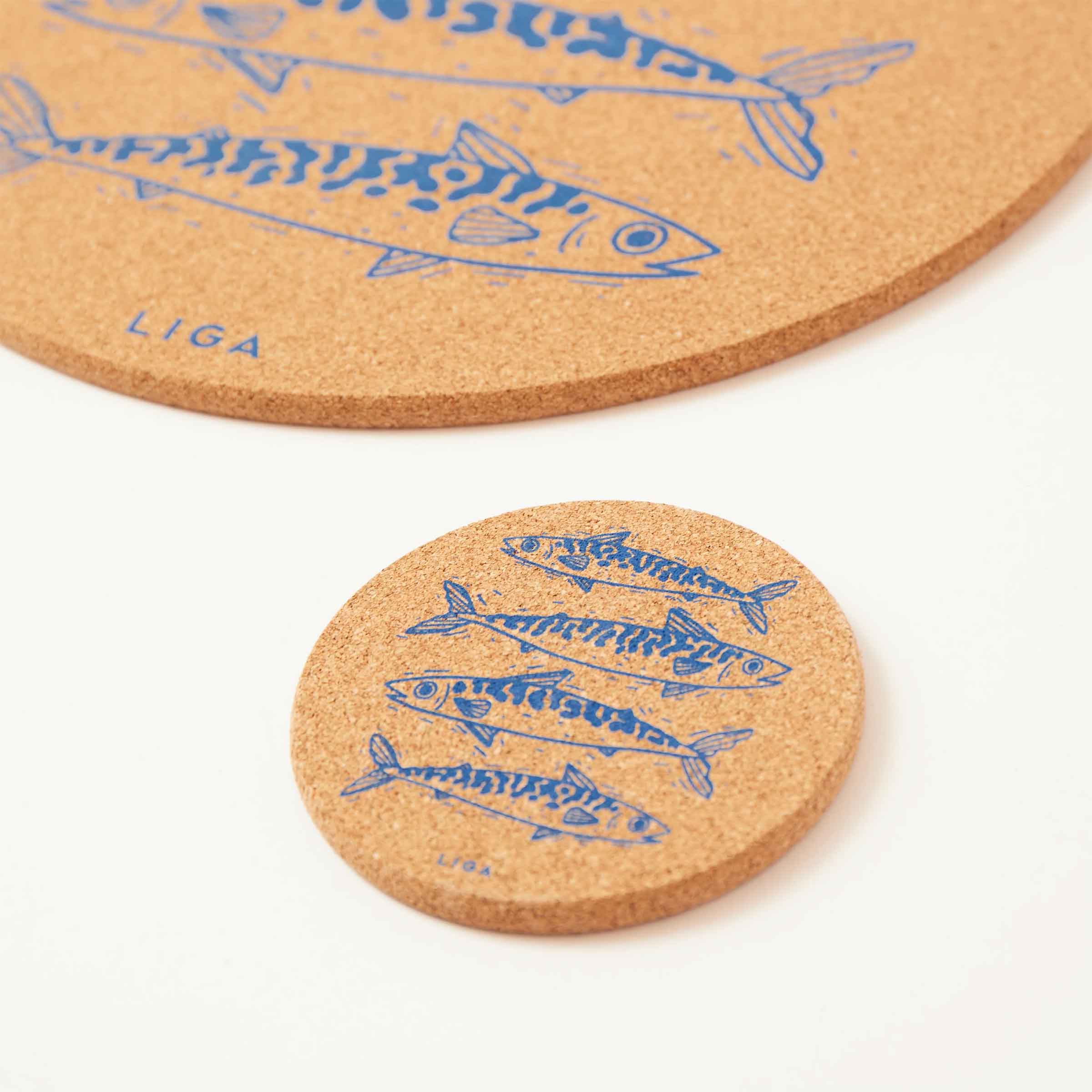 Cork Coaster | Mackerel Blue