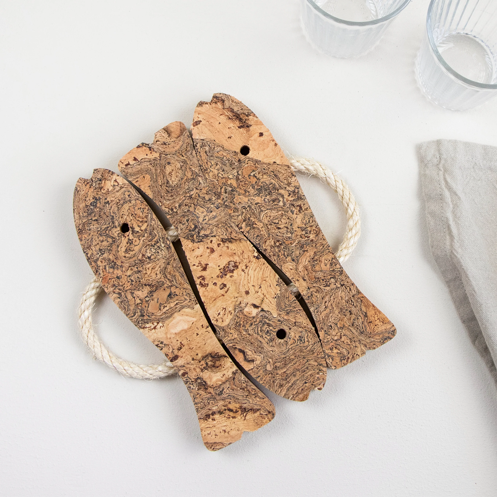 Natural Cork Fish Trivet | 3 Fish