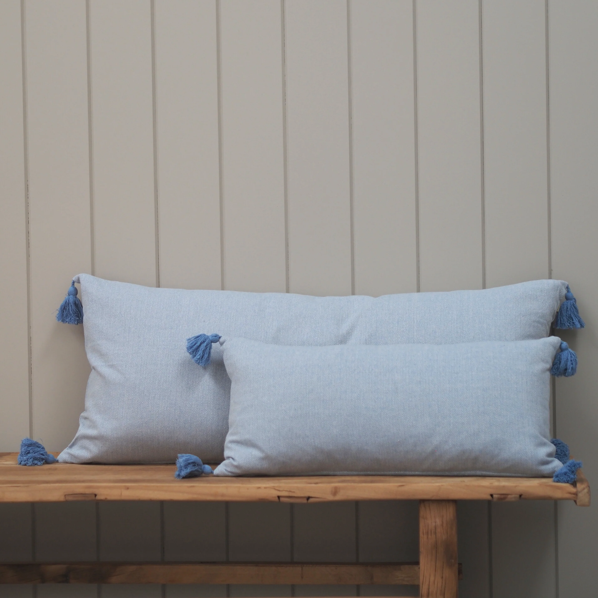Cotton Herringbone Breakfast Cushion | Blue