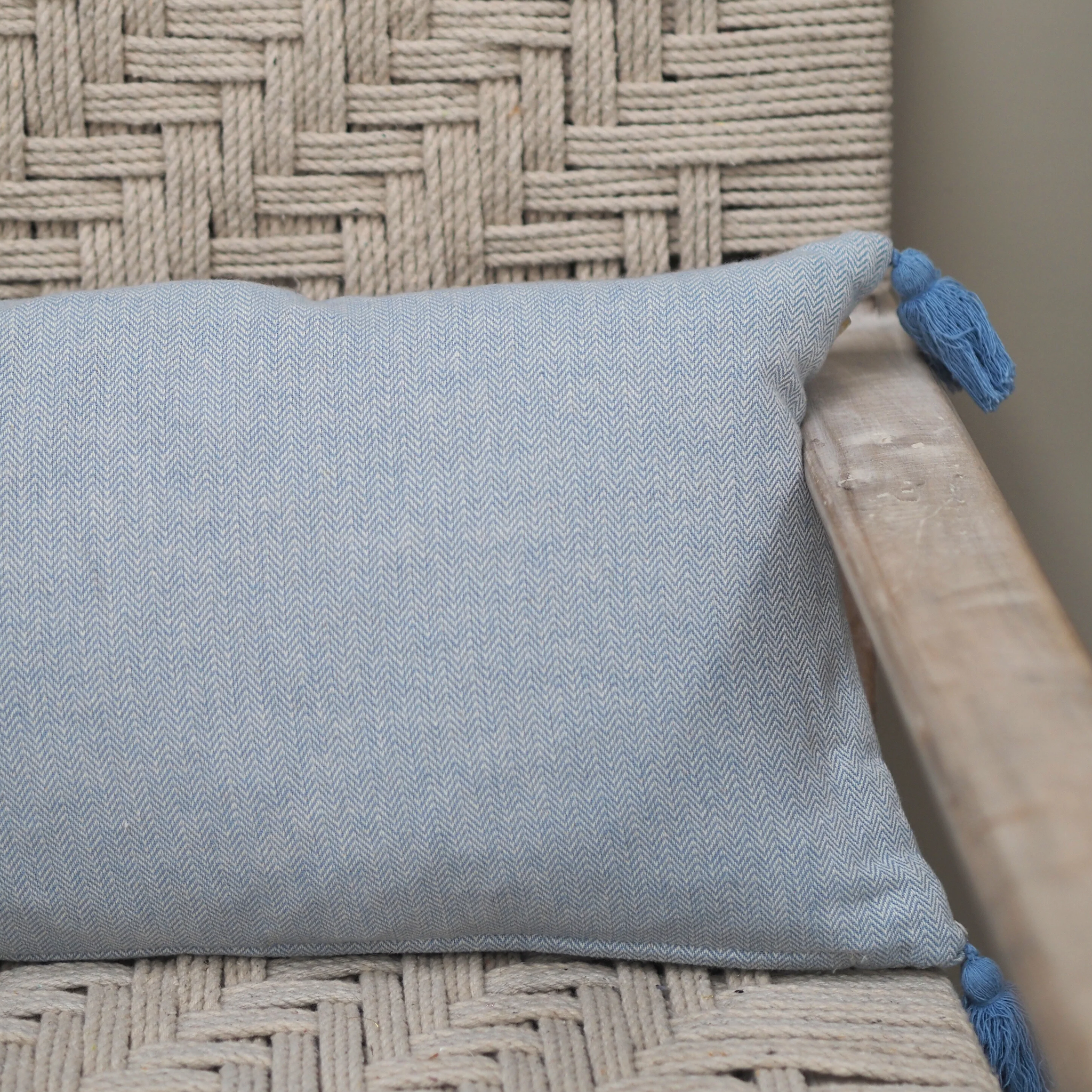 Cotton Herringbone Breakfast Cushion | Blue
