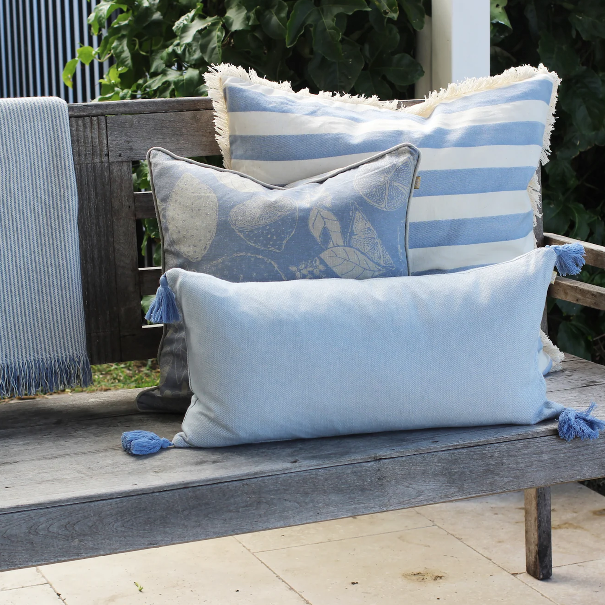 Cotton Herringbone Breakfast Cushion | Blue