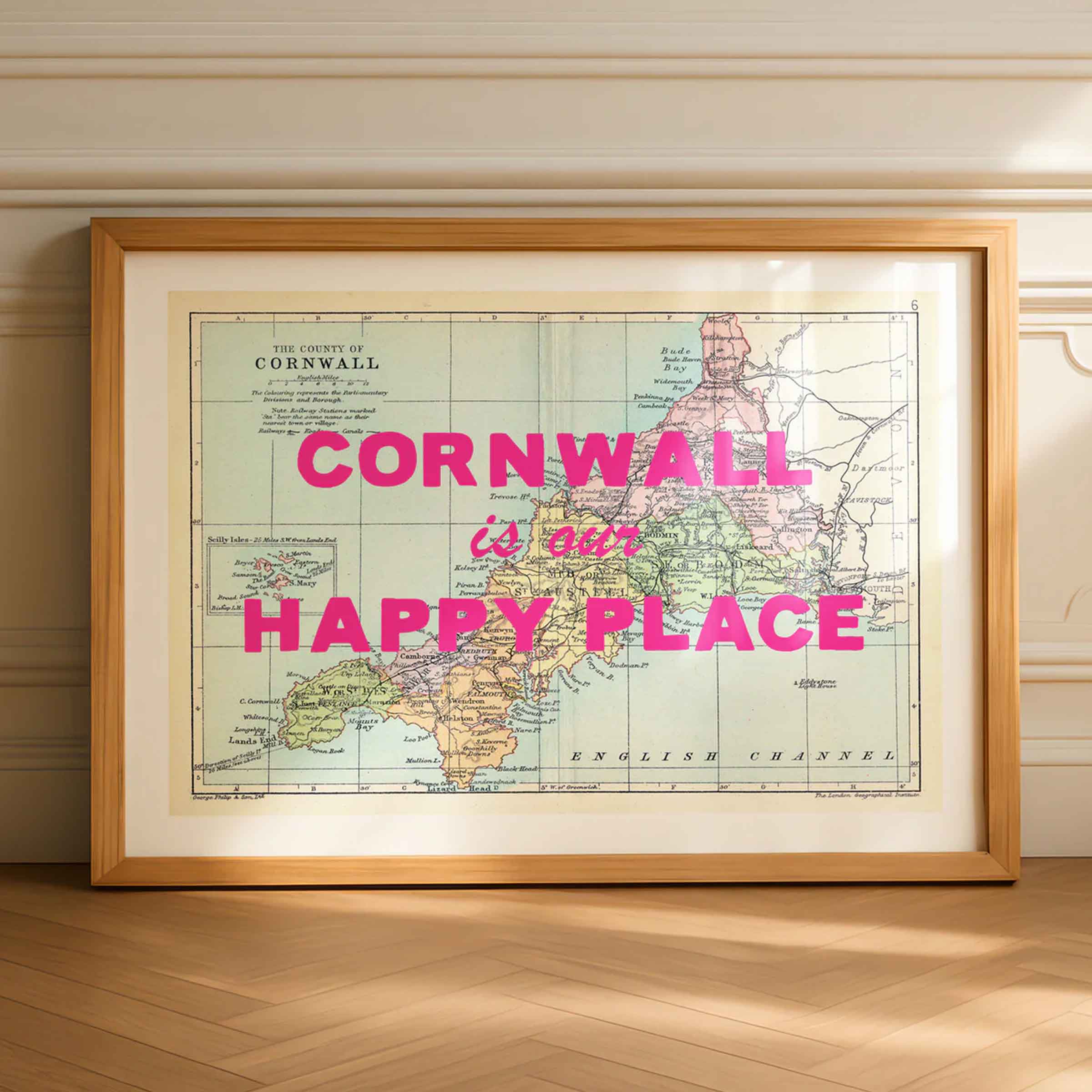 Custom Map Print for Any Location | Personalised Vintage Map Print | Pink Font