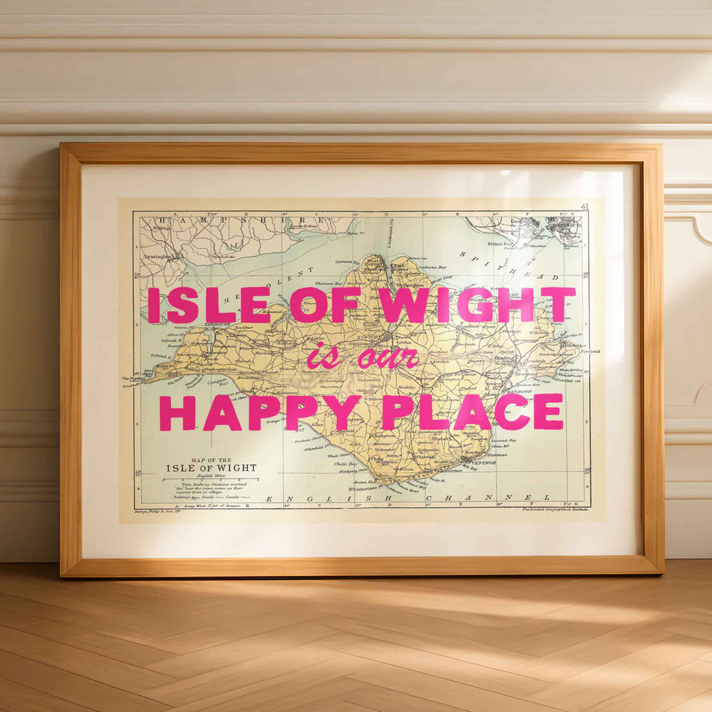 Custom Map Print for Any Location | Personalised Vintage Map Print | Pink Font