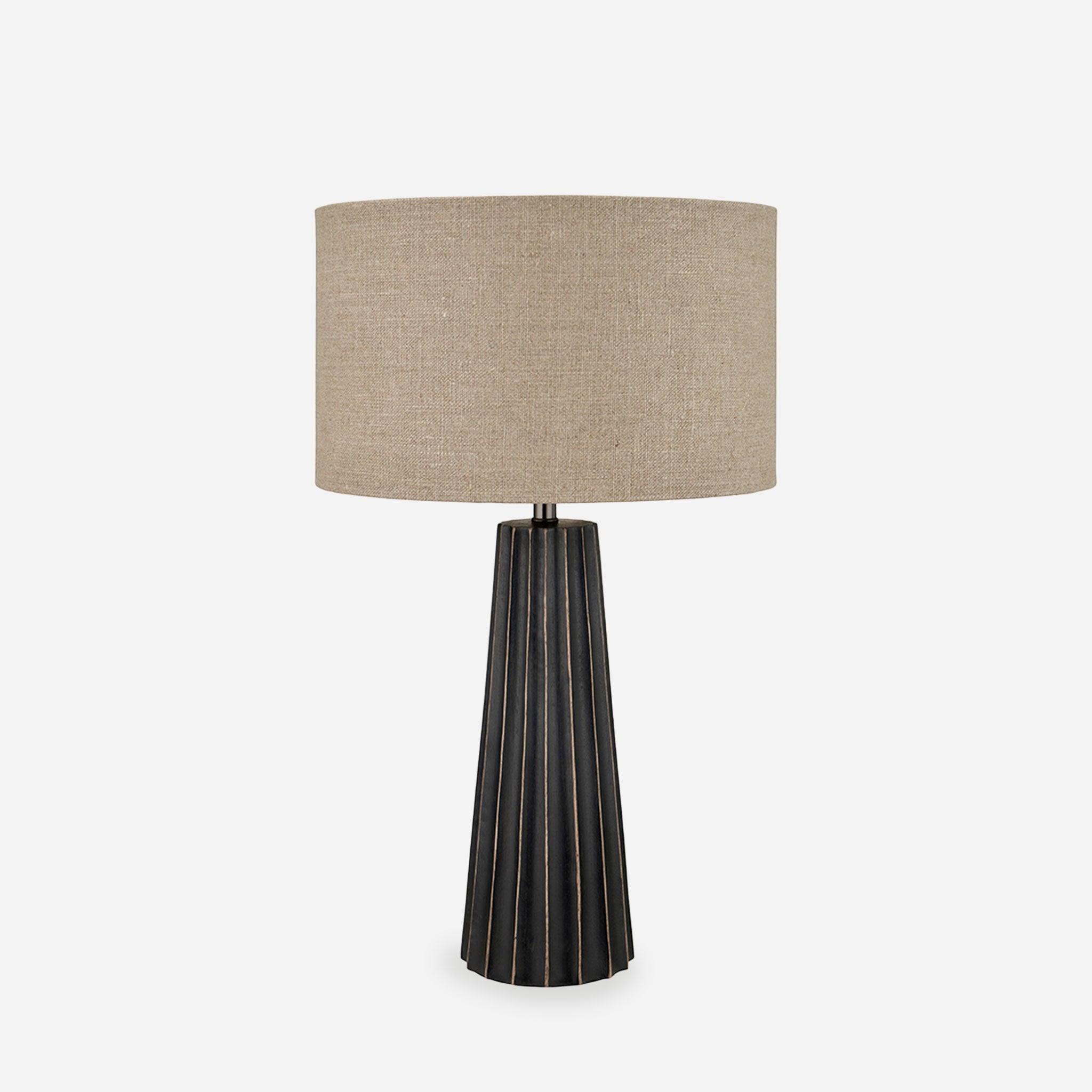 Draydon Black Wash Mango Wood Textured Cone Table Lamp