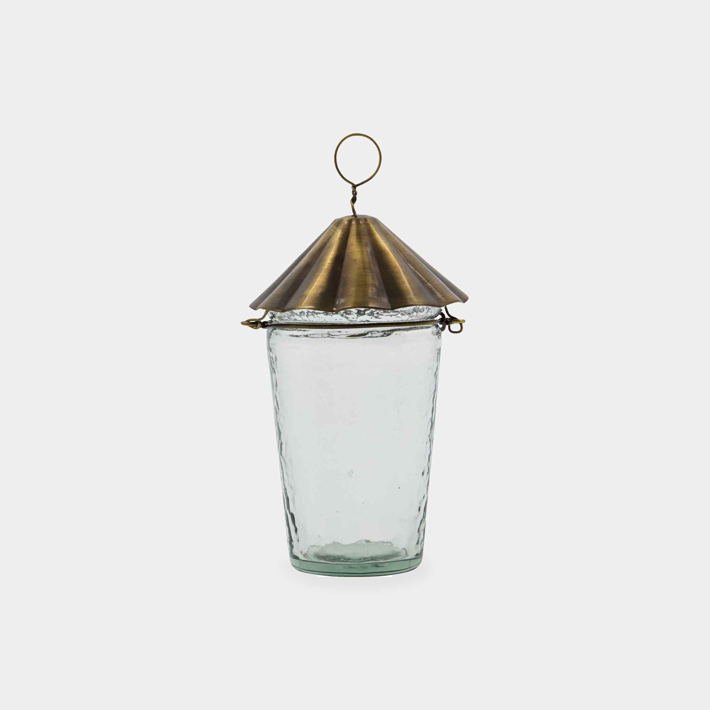 Hang Glass Tealight Holder with Antique Brass Top