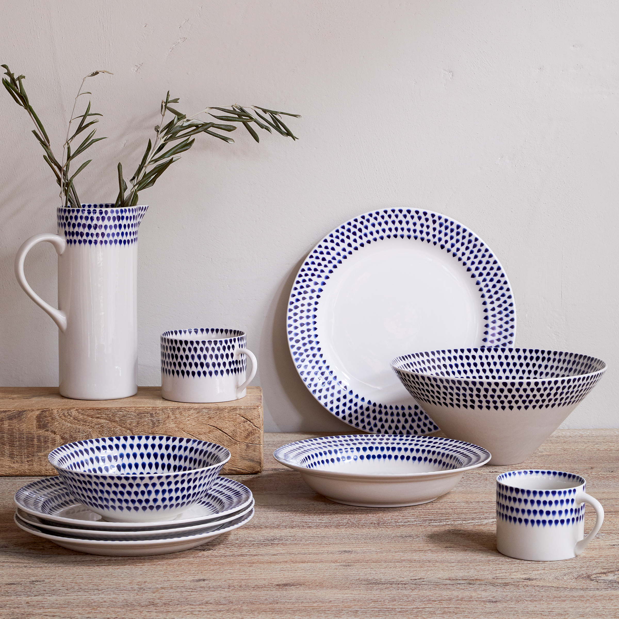 Indigo Drop Serving Bowl