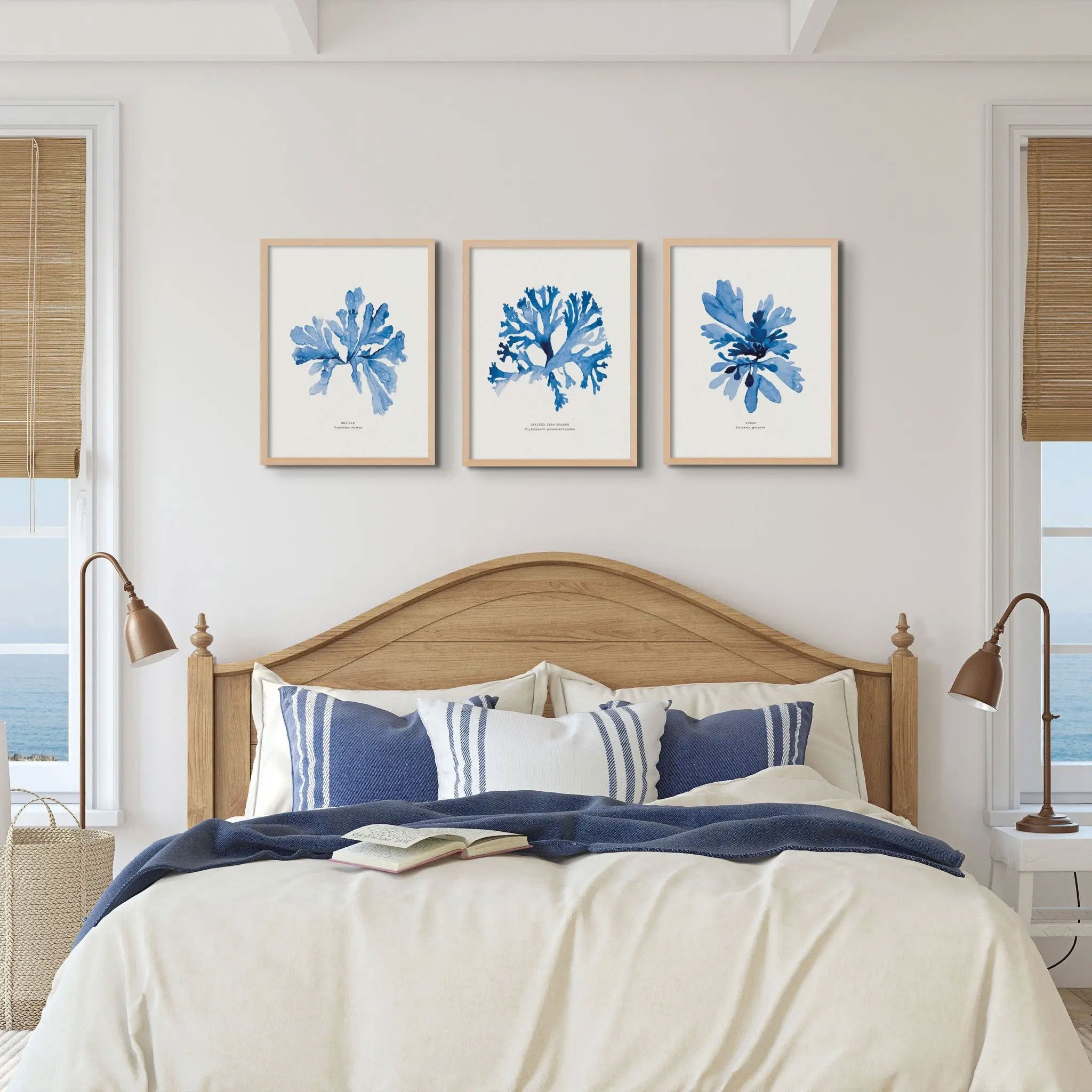 Indigo Seaweed Print Wall Art (Sea Oak) - Framed