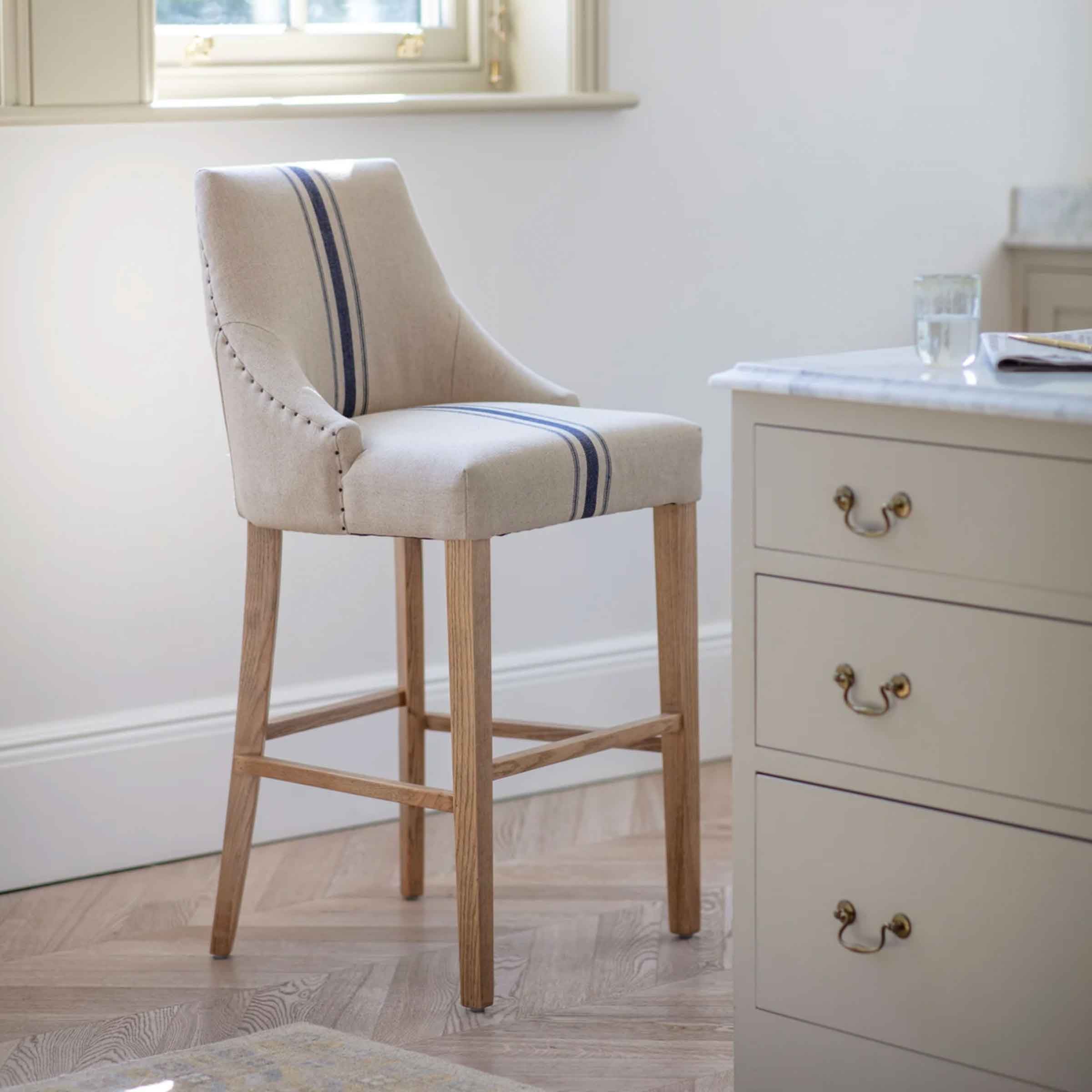 Lovina Blue Stripe Curved Bar Stool