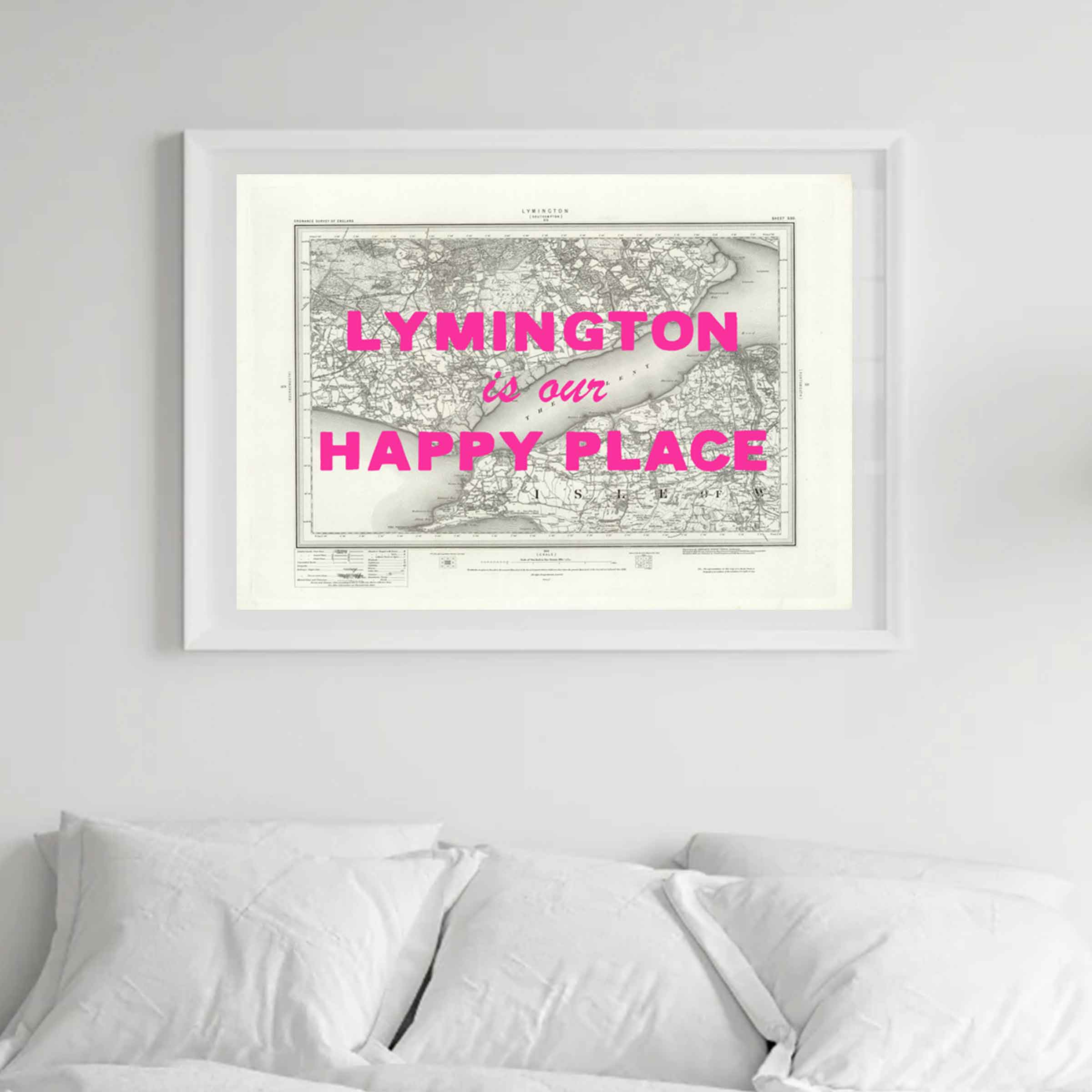 Lymington Our Happy Place | B+W Map Print | Framed