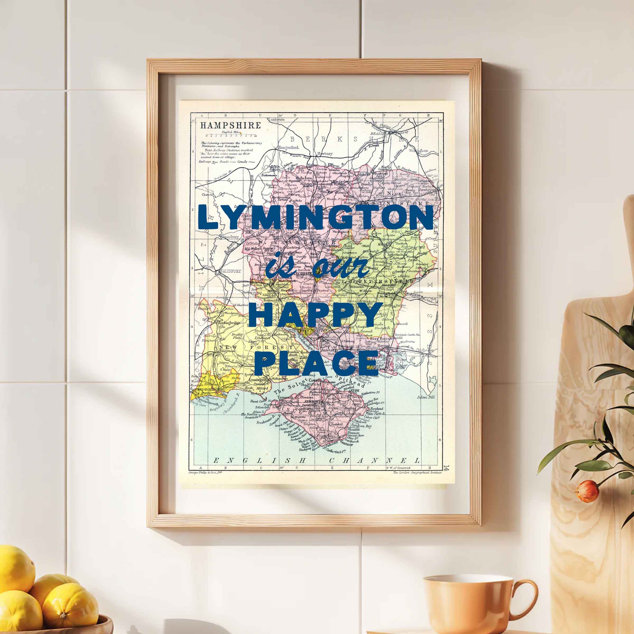 Lymington Our Happy Place | Coloured Map Print | Framed