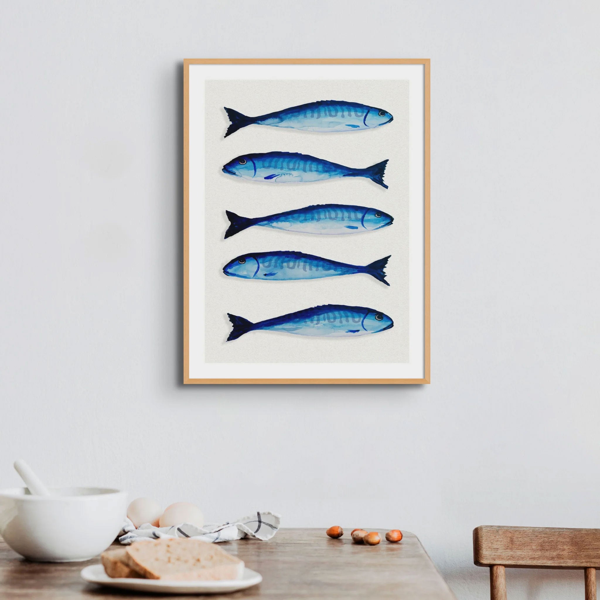 Mackerel Kitchen Art Print - Framed