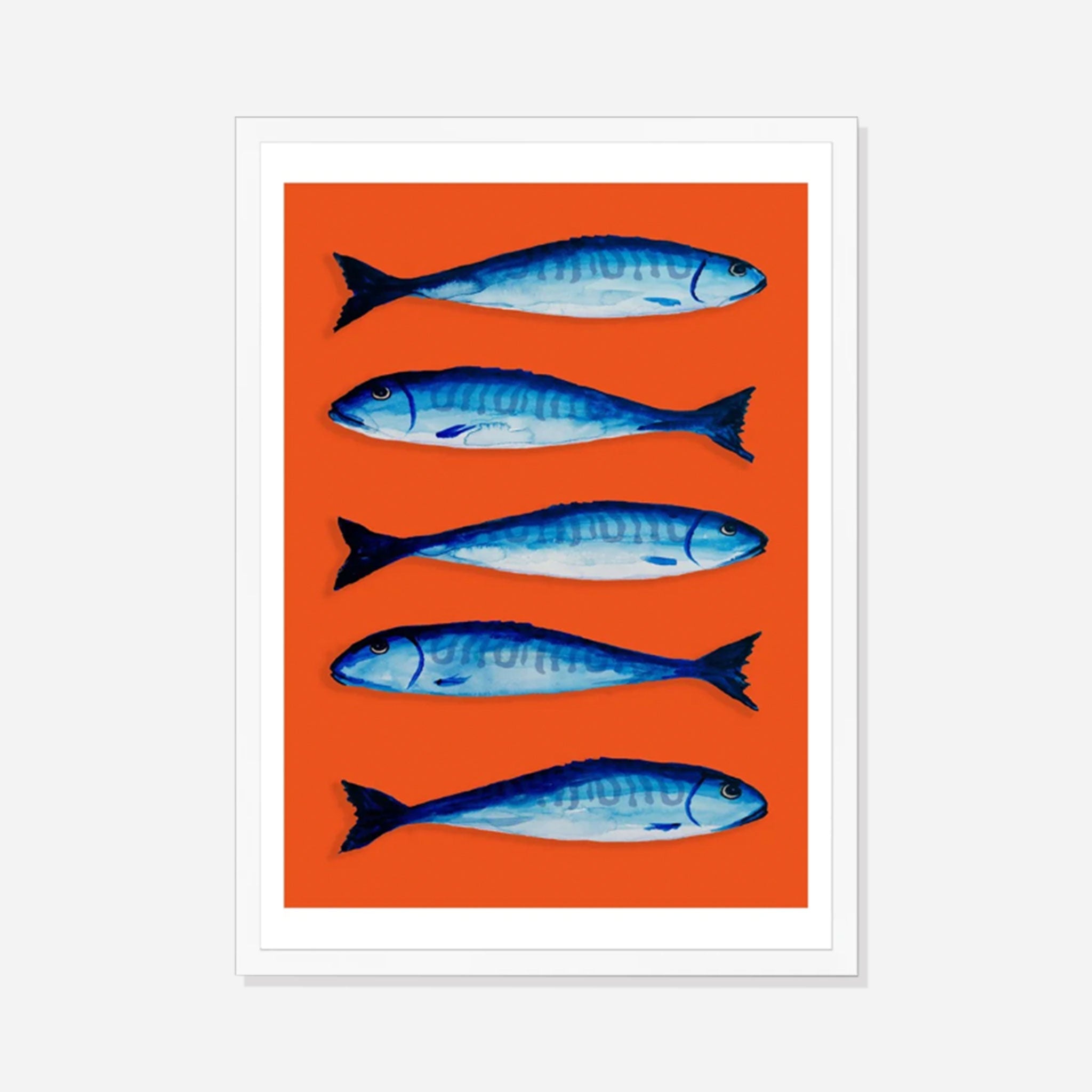 Mackerel Kitchen Art Print Orange - Framed