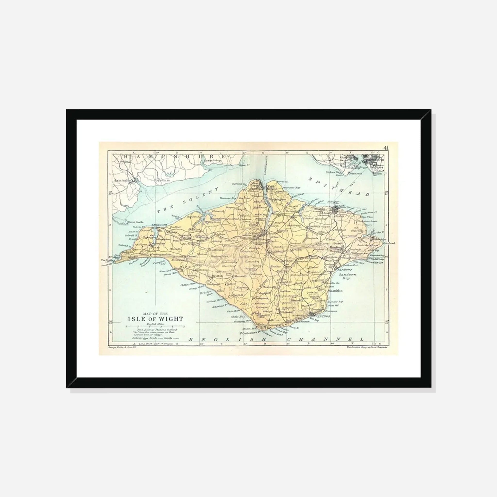 Map of Isle of Wight Print - Framed