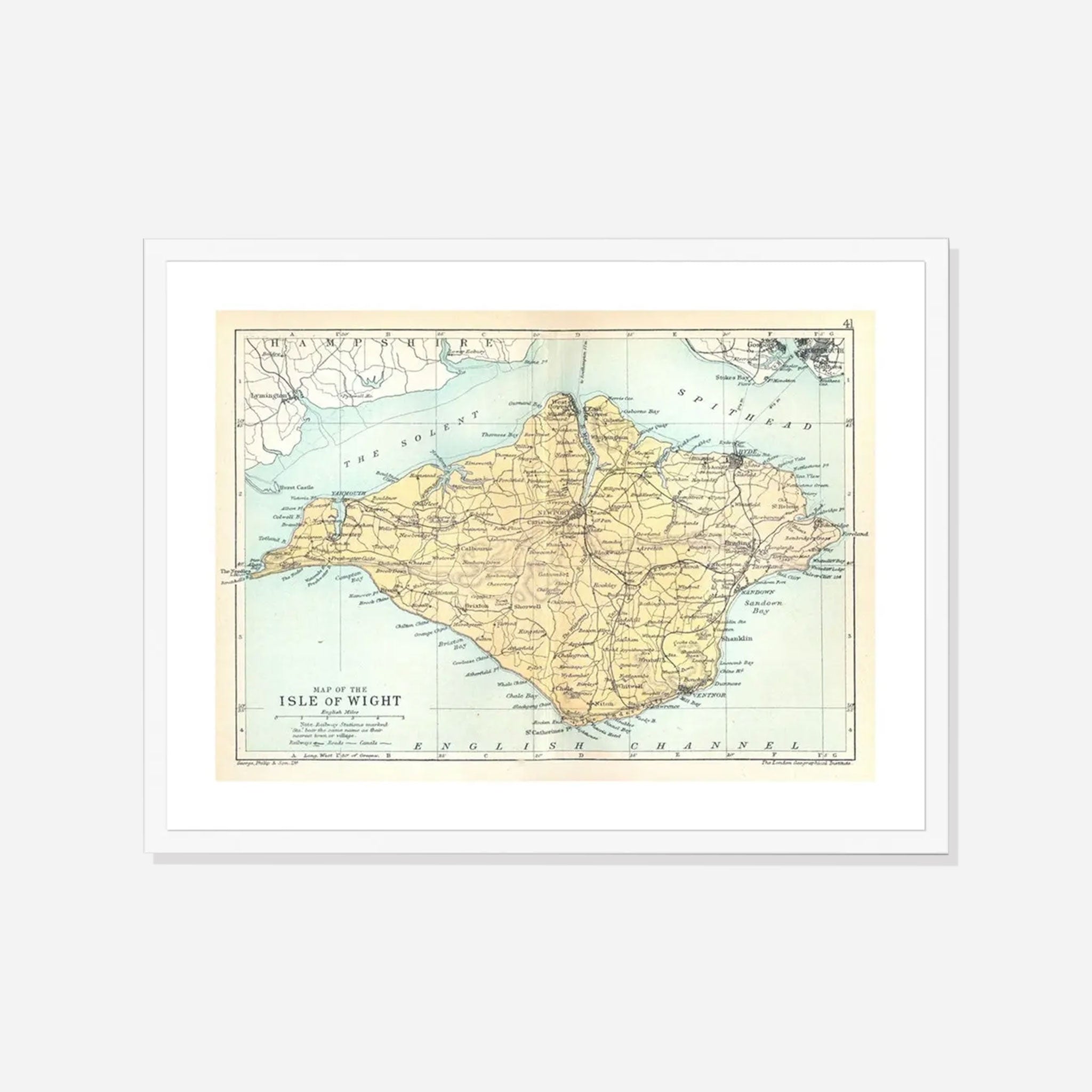 Map of Isle of Wight Print - Framed
