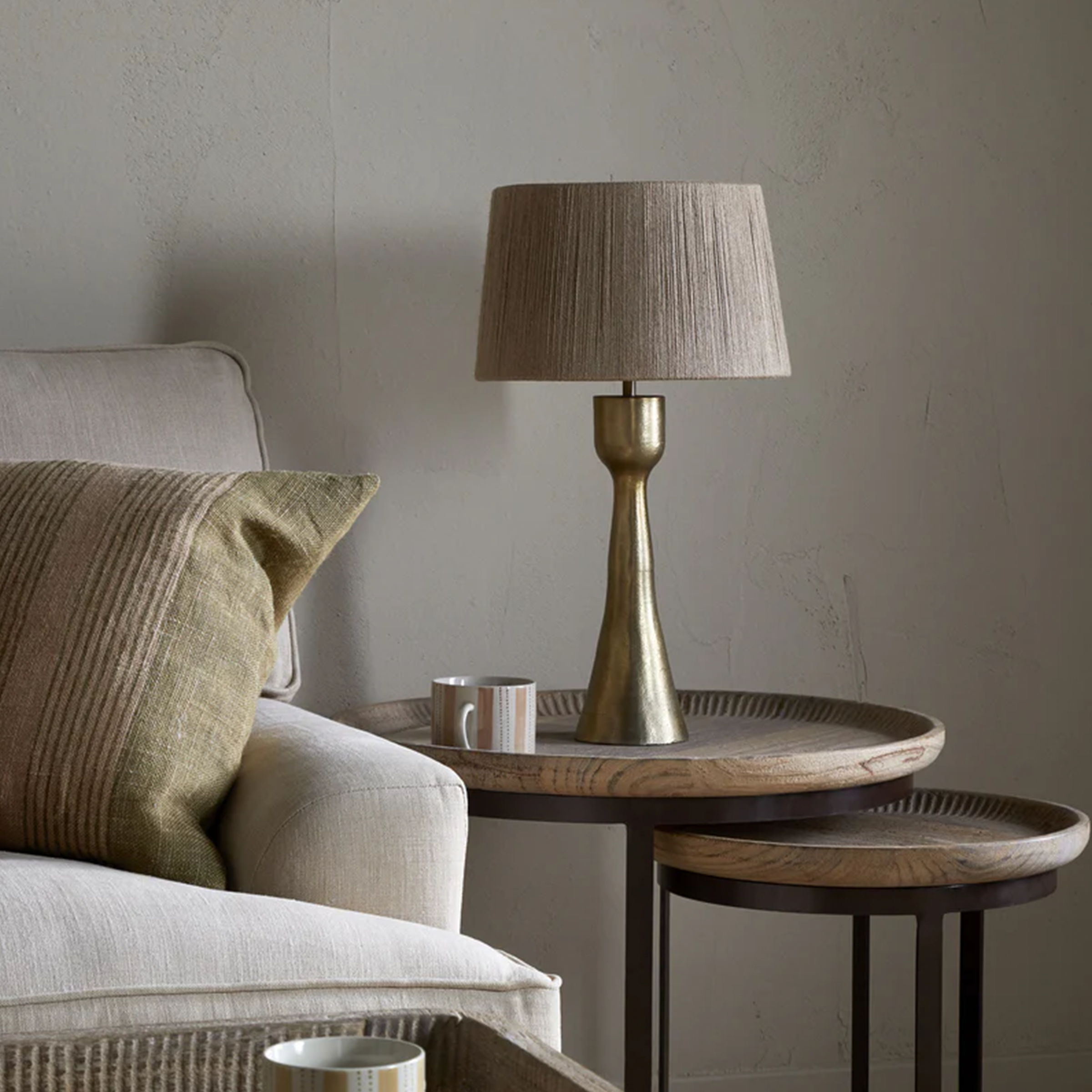 Marpha Antique Brass Table Lamp with Jute Shade
