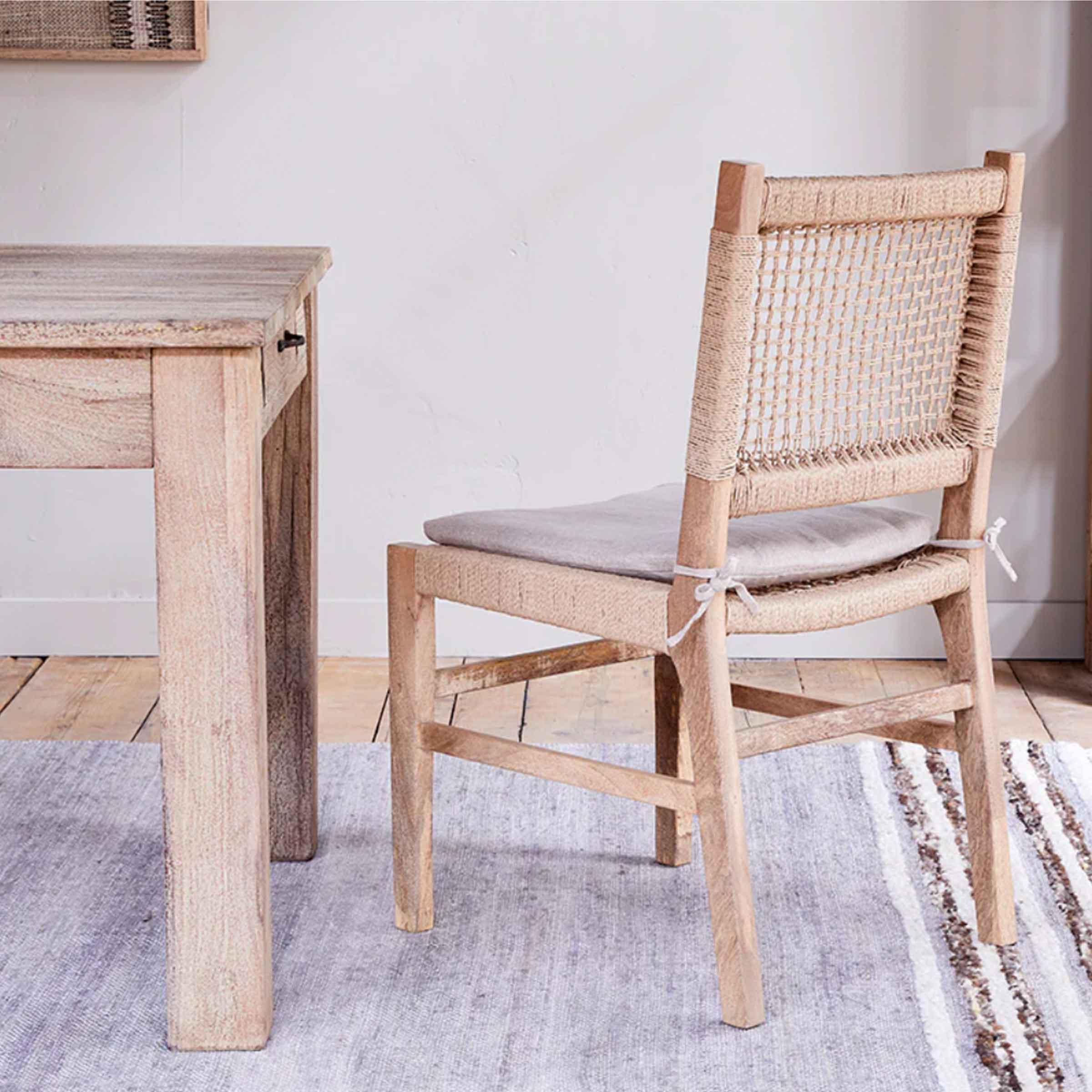 Melolo Mango Wood + Cord Dining Chair | Natural