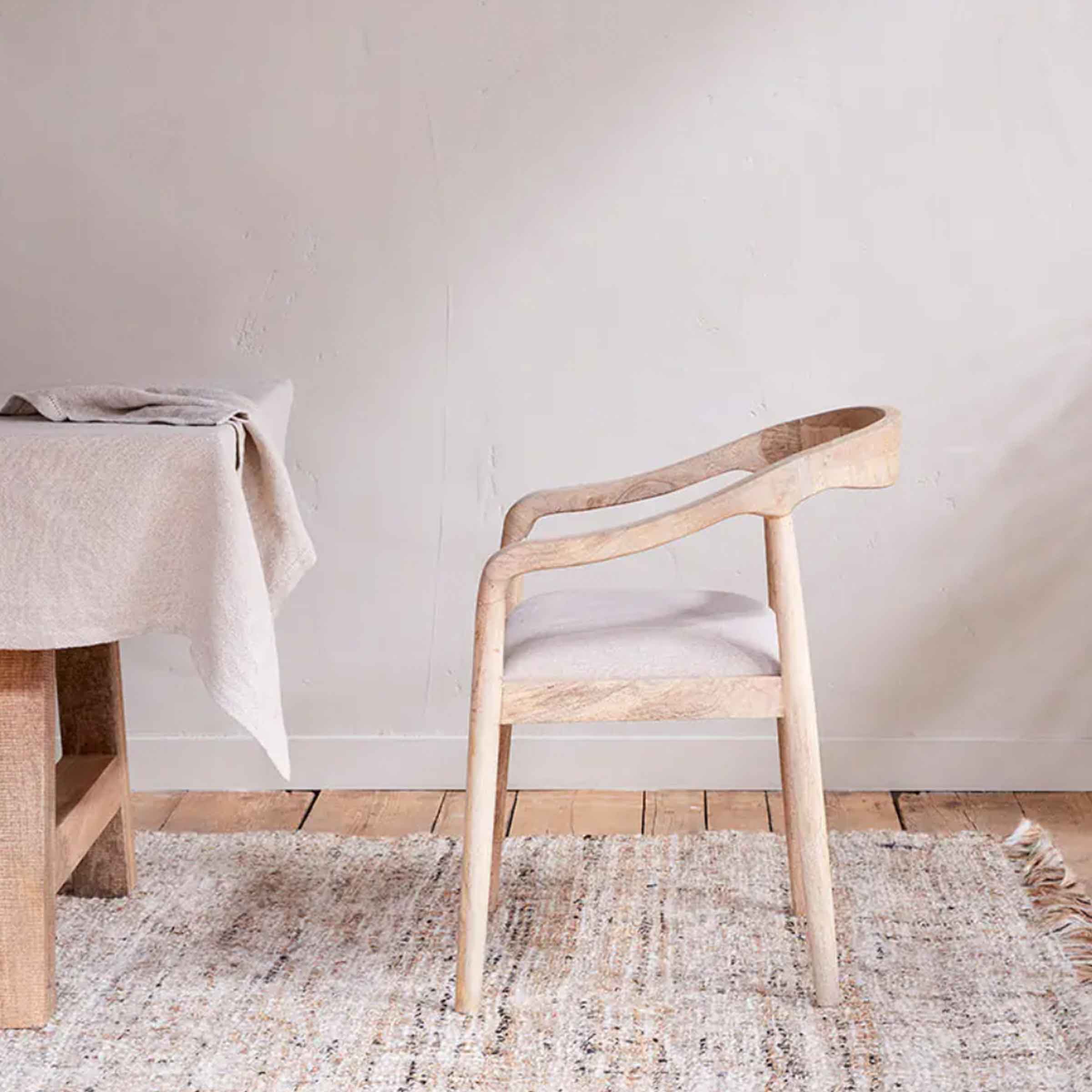 Melolo Mango Wood Upholstered Dining Chair | Natural