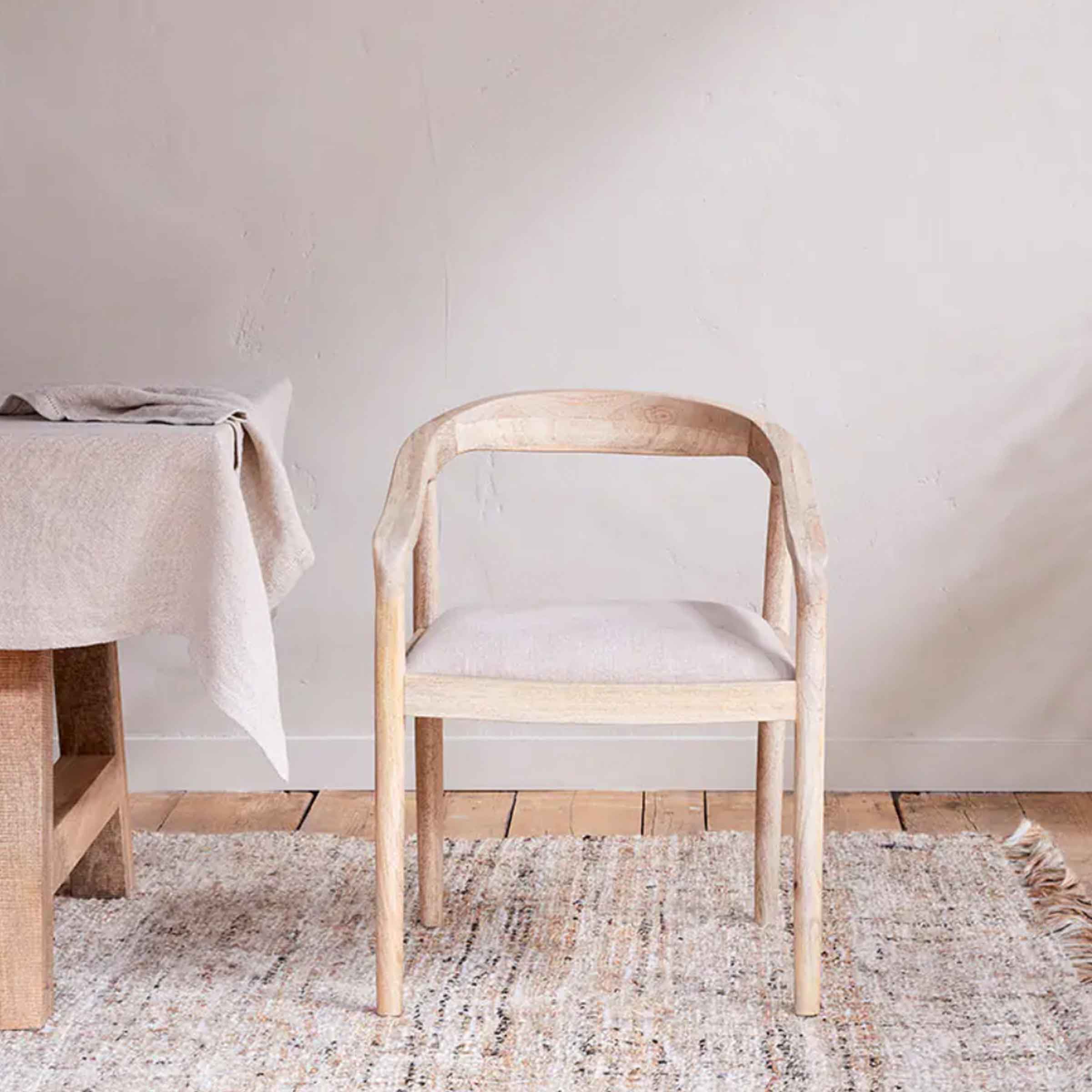 Melolo Mango Wood Upholstered Dining Chair | Natural