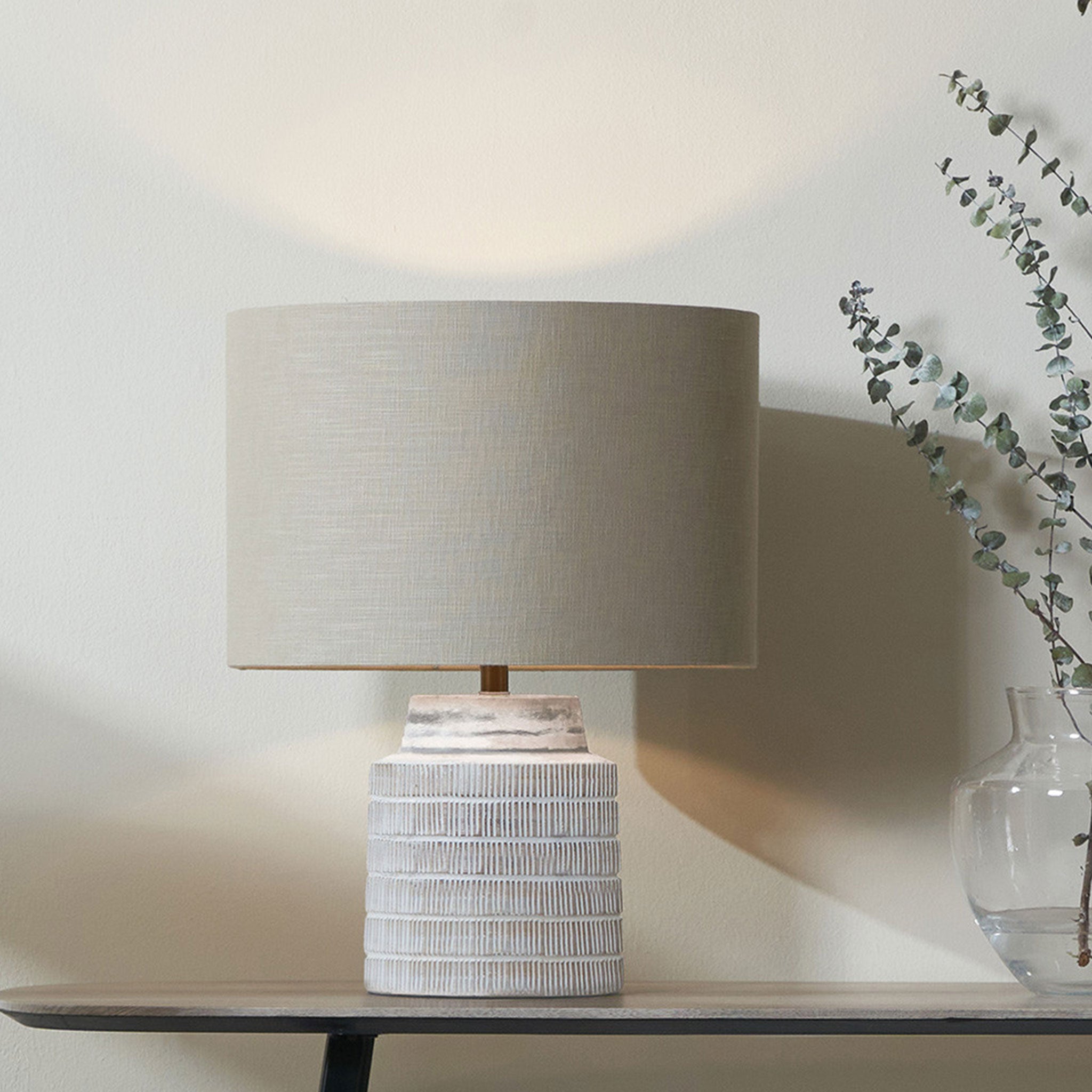 Paihia White Wash Wood Textured Table Lamp