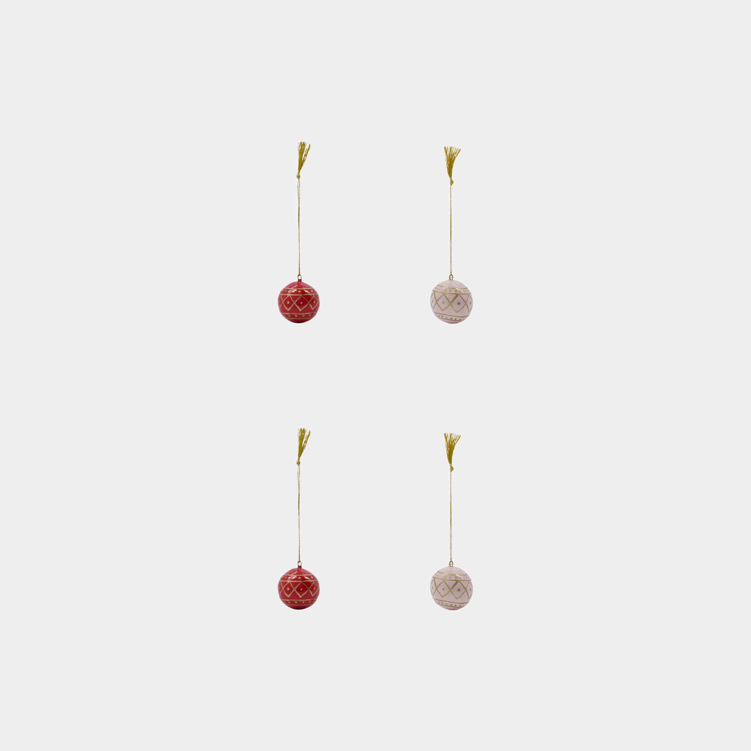 Handcrafted Paper Mache Baubles | Red+ Rose | Set of 4