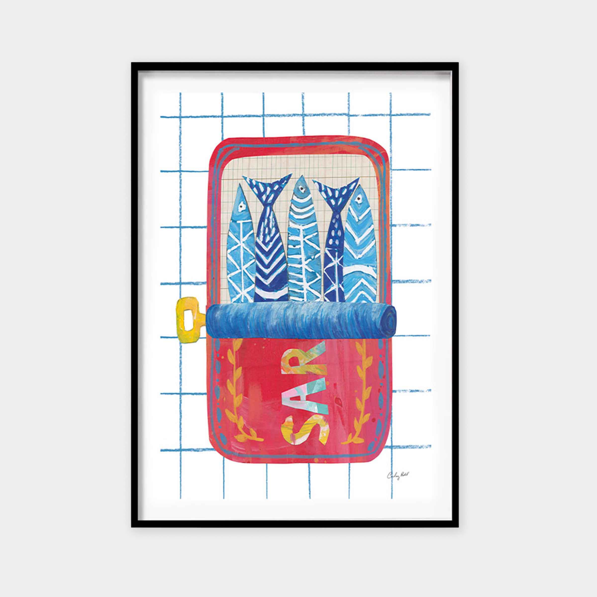 Silly Sardines II | A2 Black Framed Art Print