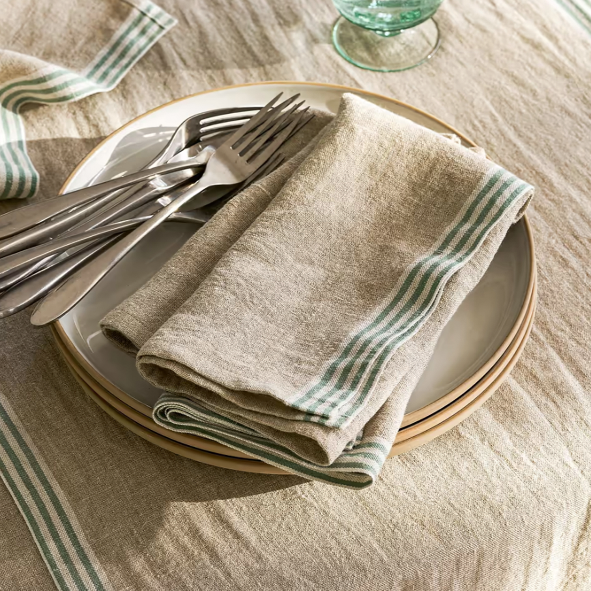 Stripe Edge Napkins | Rosemary | Set of 4