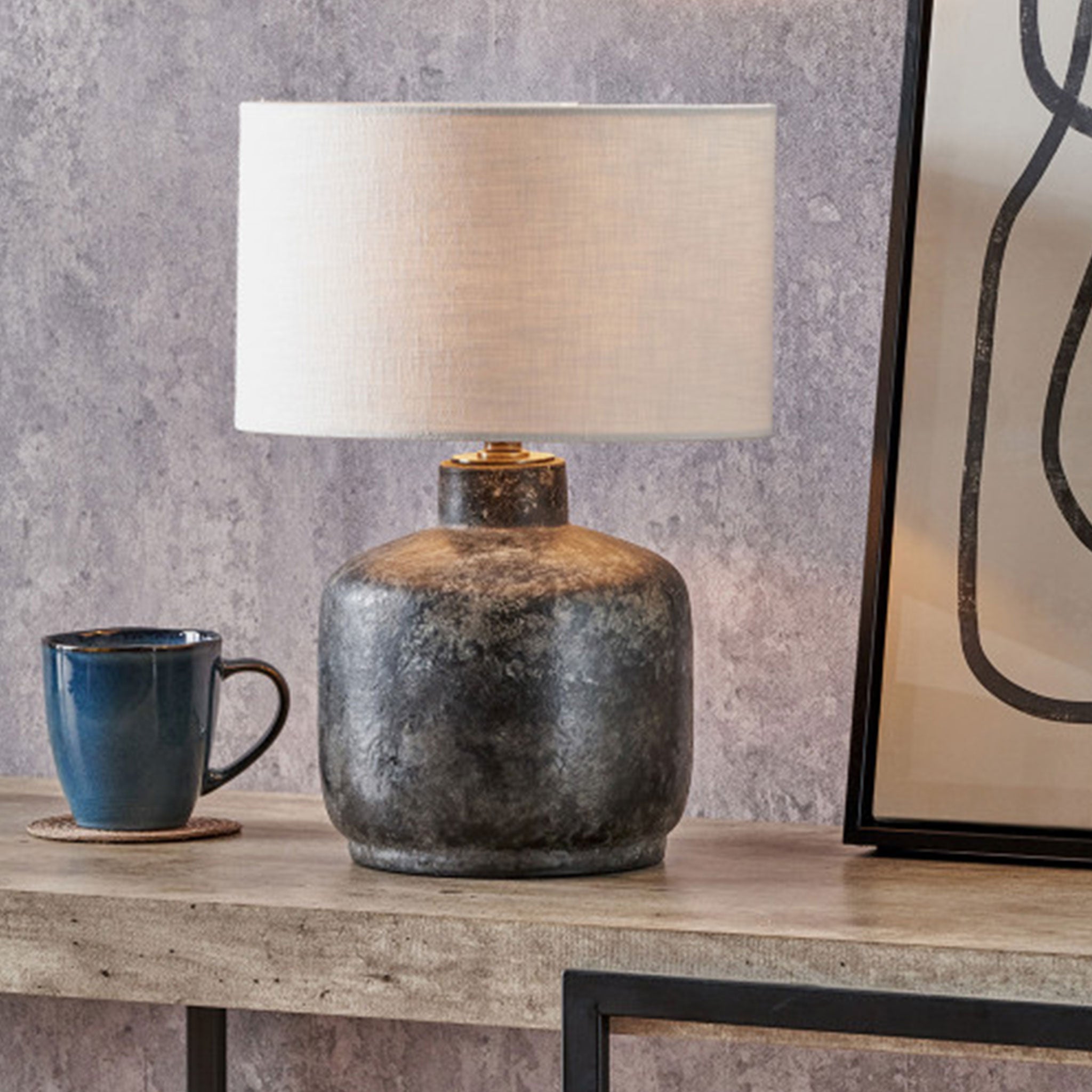 Vulcan Textured Volcanic Effect Small Stoneware Table Lamp