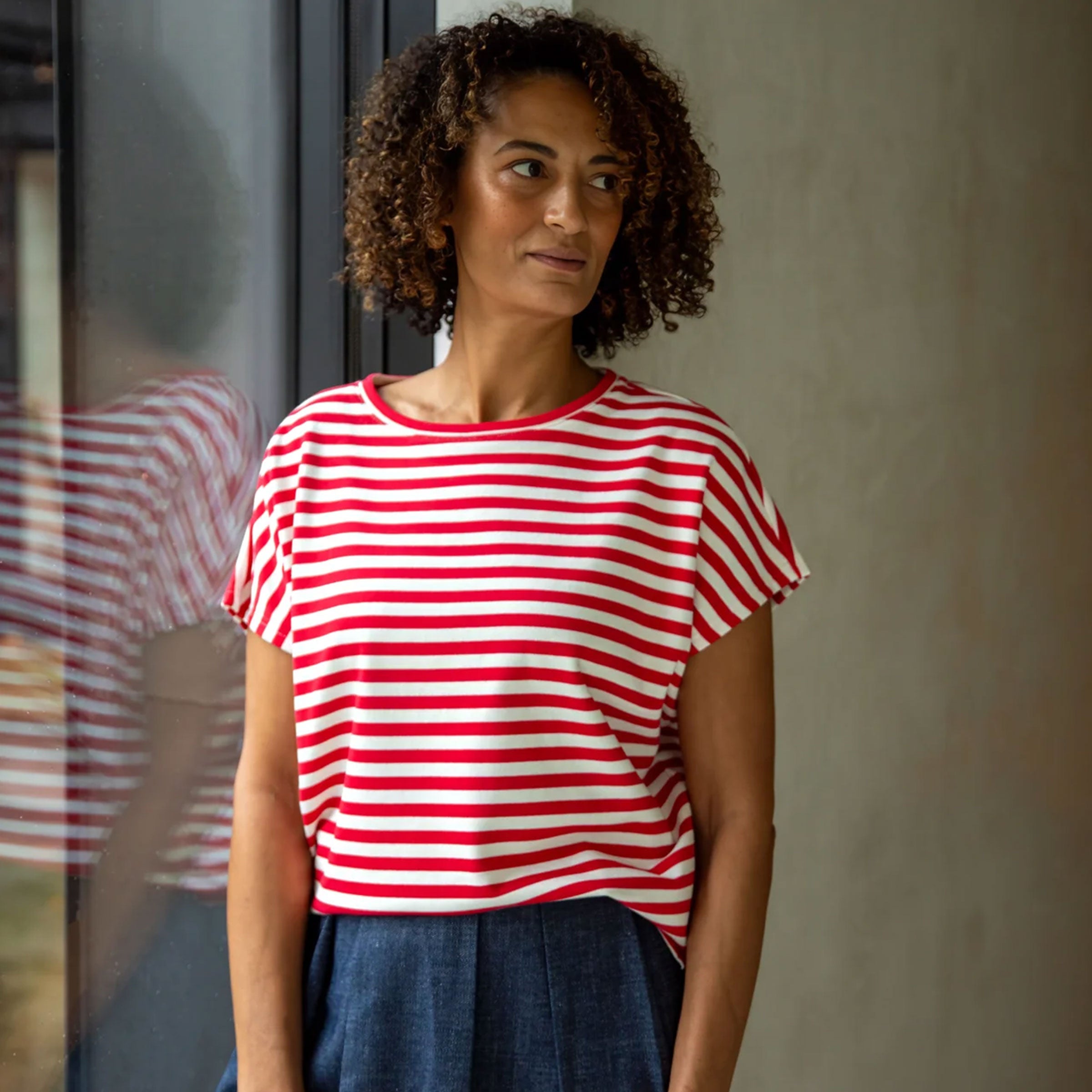 Wei Stripe Top | Red/Ecru