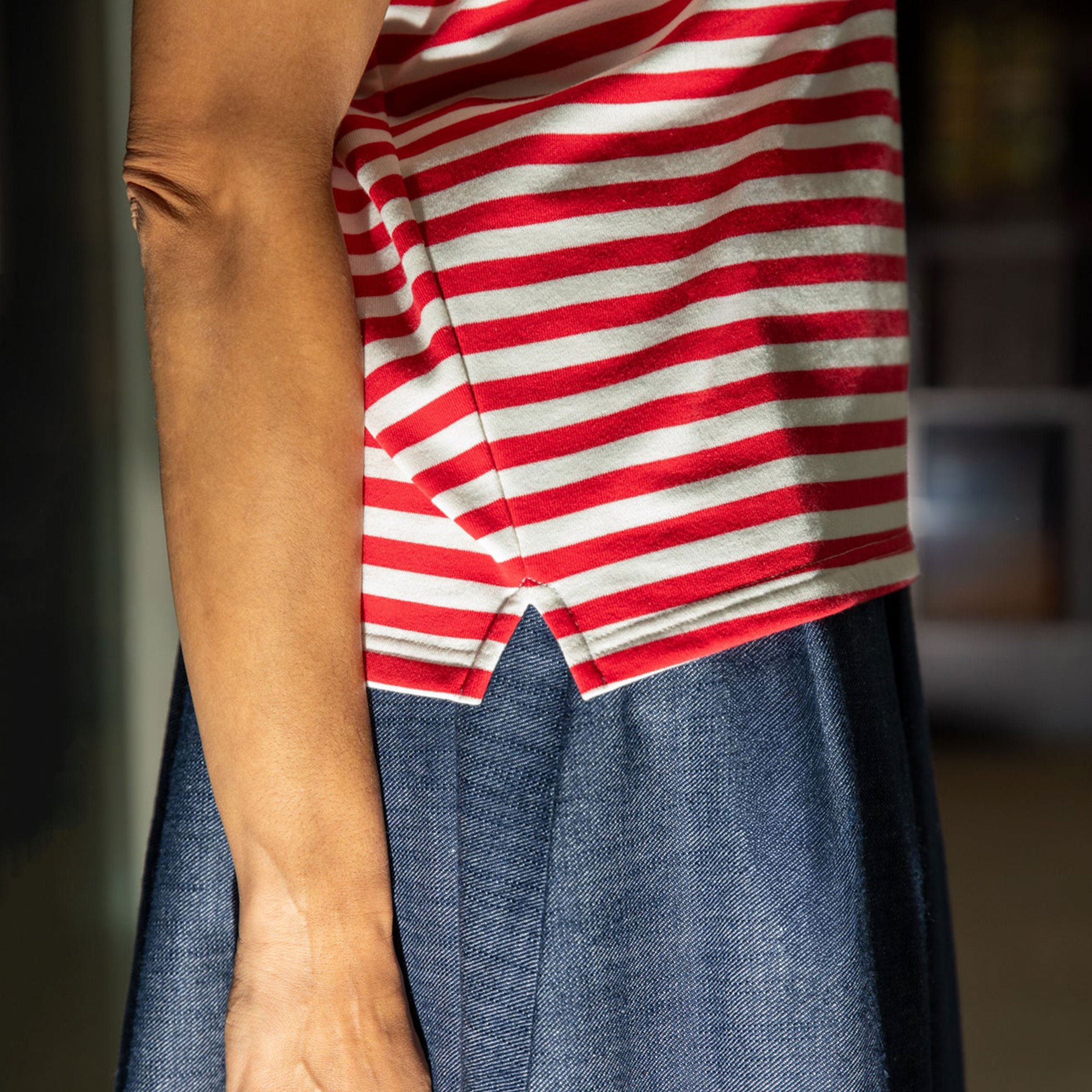 Wei Stripe Top | Red/Ecru