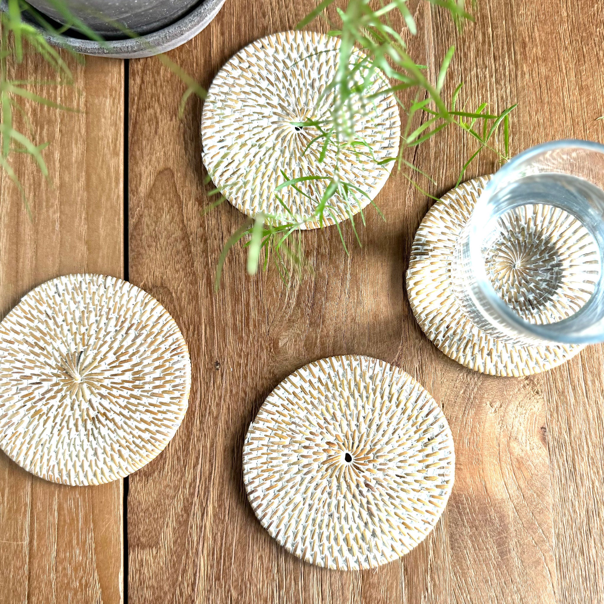 Whitewashed Rattan Round Coaster
