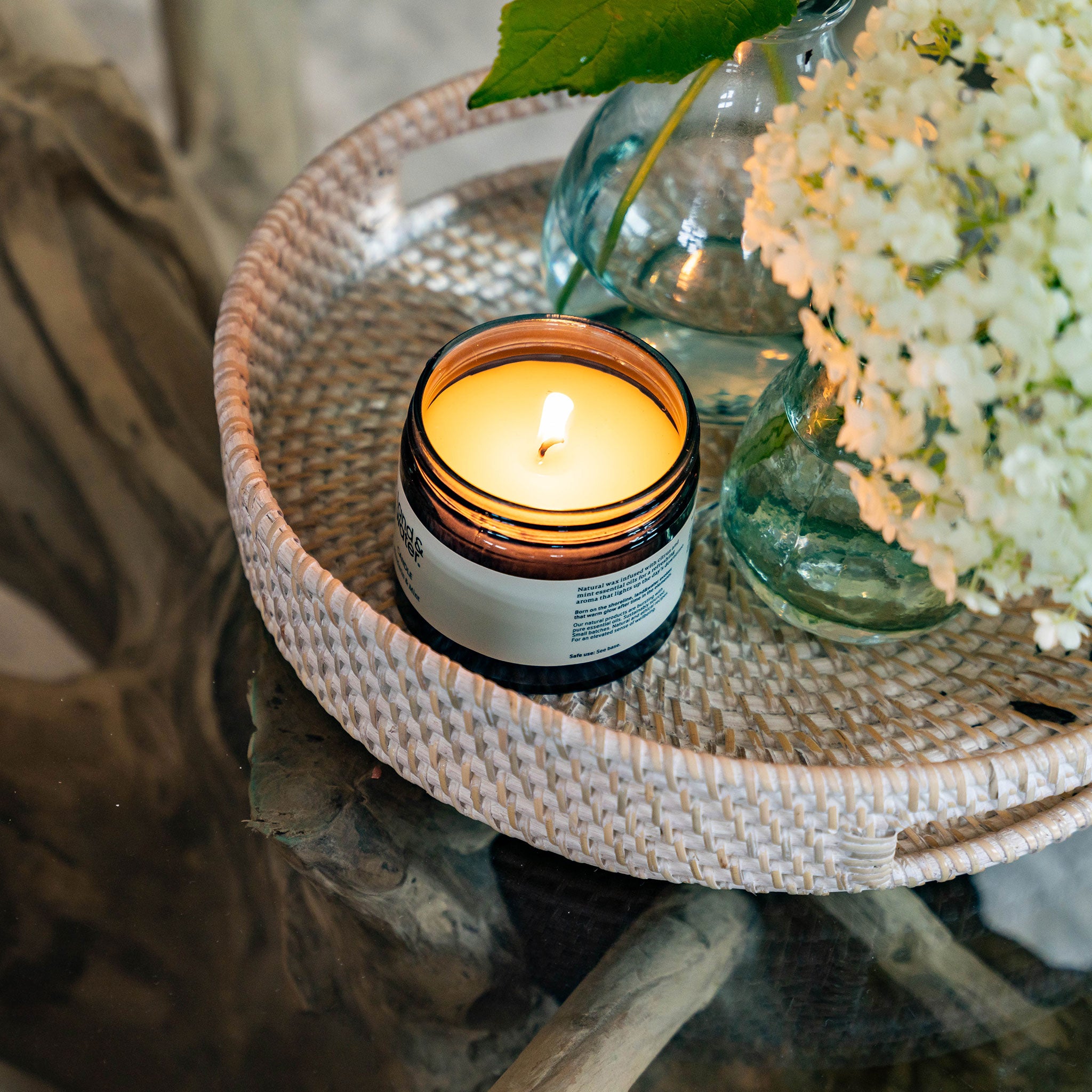Whitewashed Round Rattan Tray