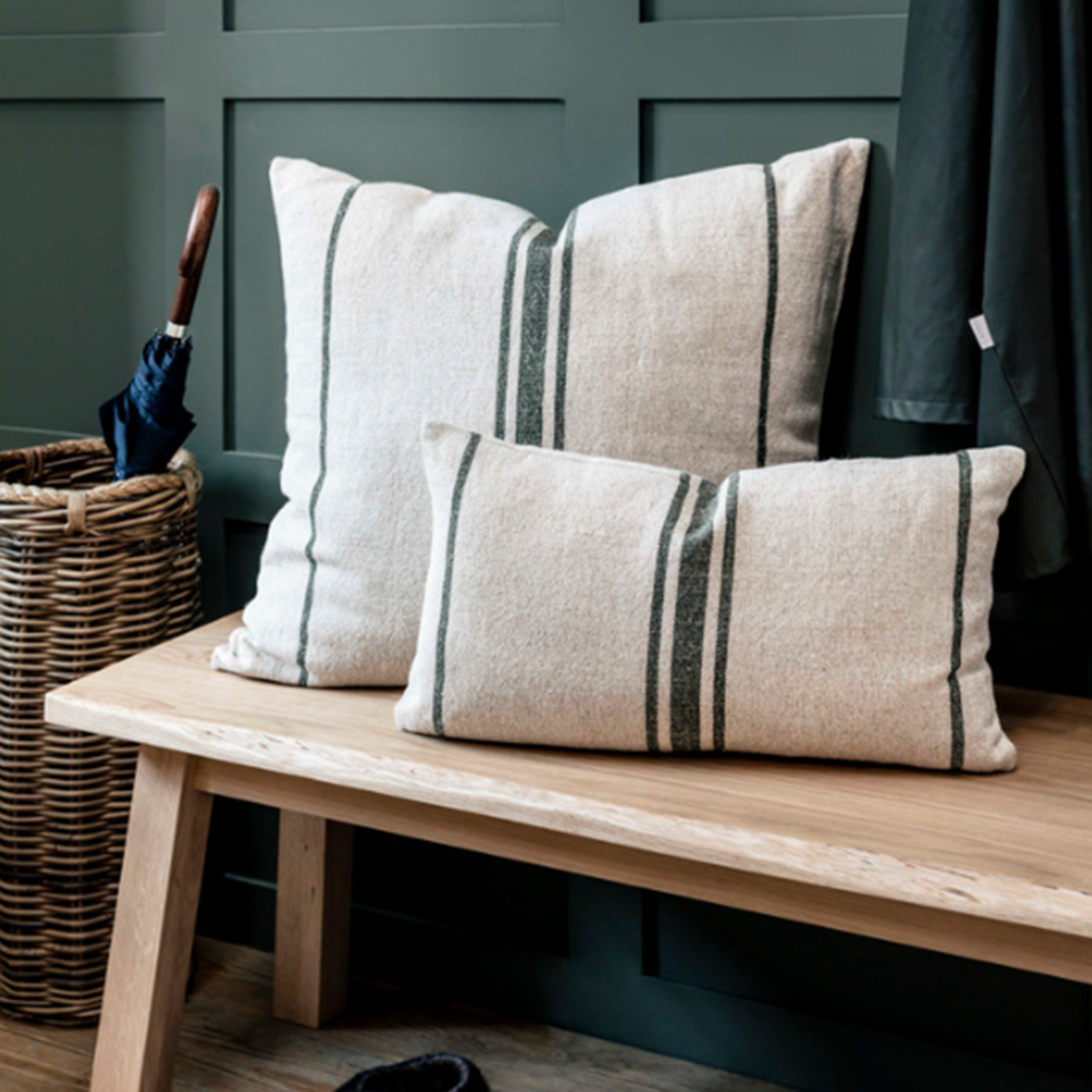 Windrush Stripe Cushion | Forest Green | 30 x 50