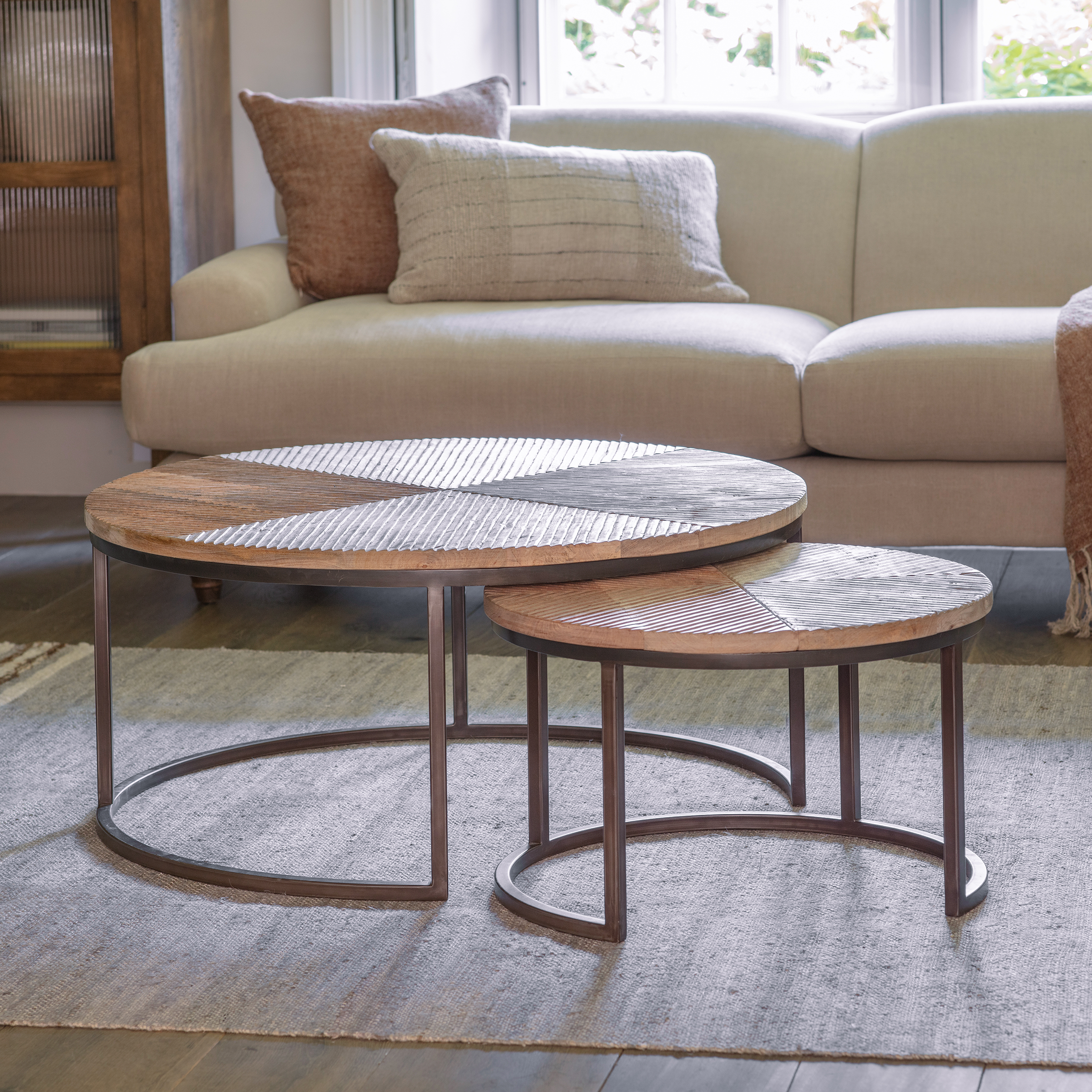Koeta Nesting Coffee Tables - Hand Carved Mango Wood & Iron