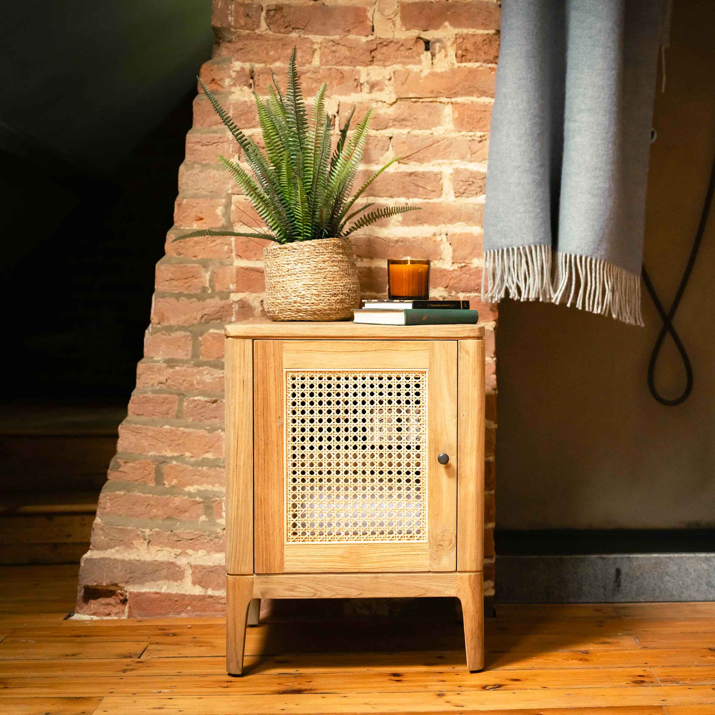Arch Bedside Table | 1 Rattan Door 1 Shelf