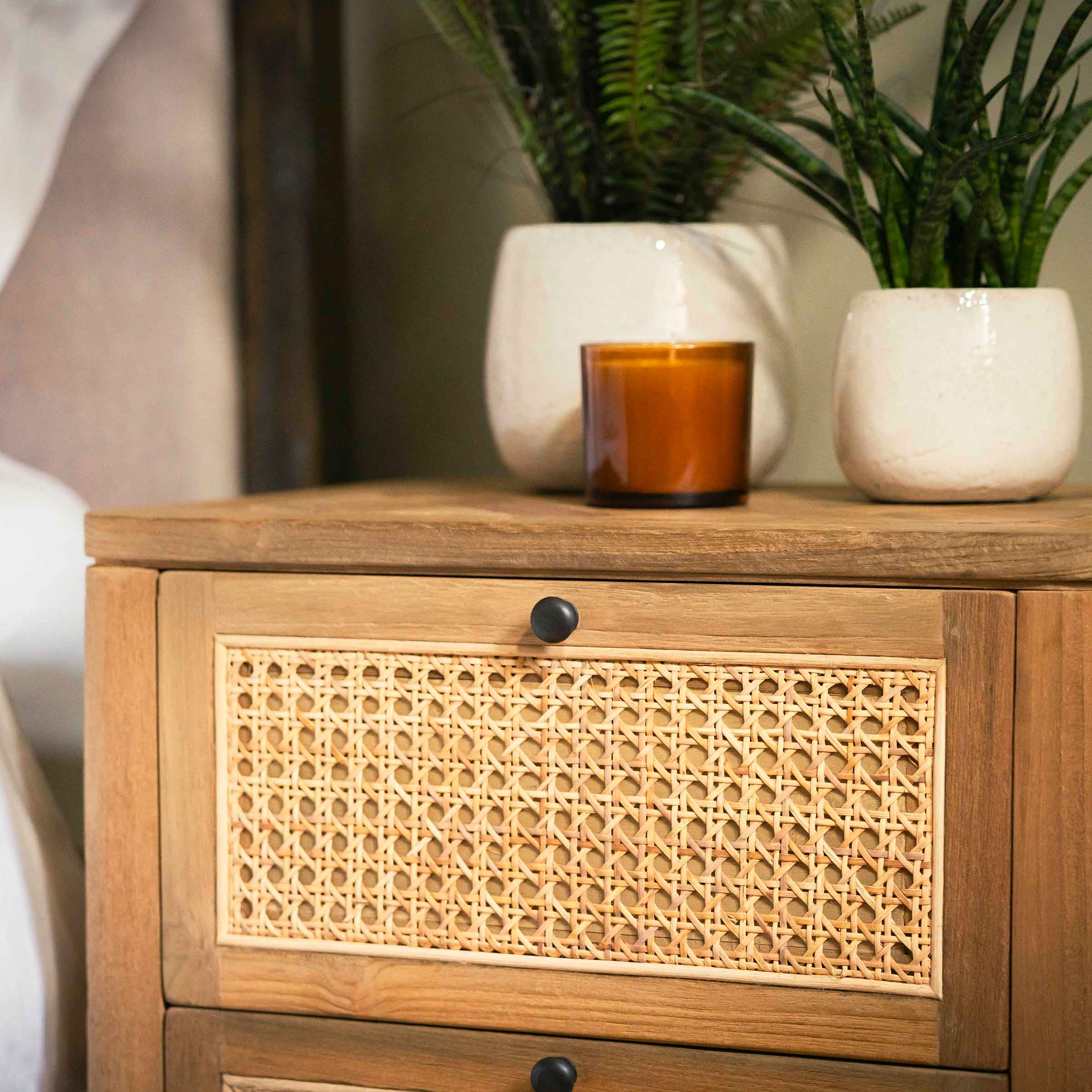 Arch Bedside Table | 2 Rattan Drawers
