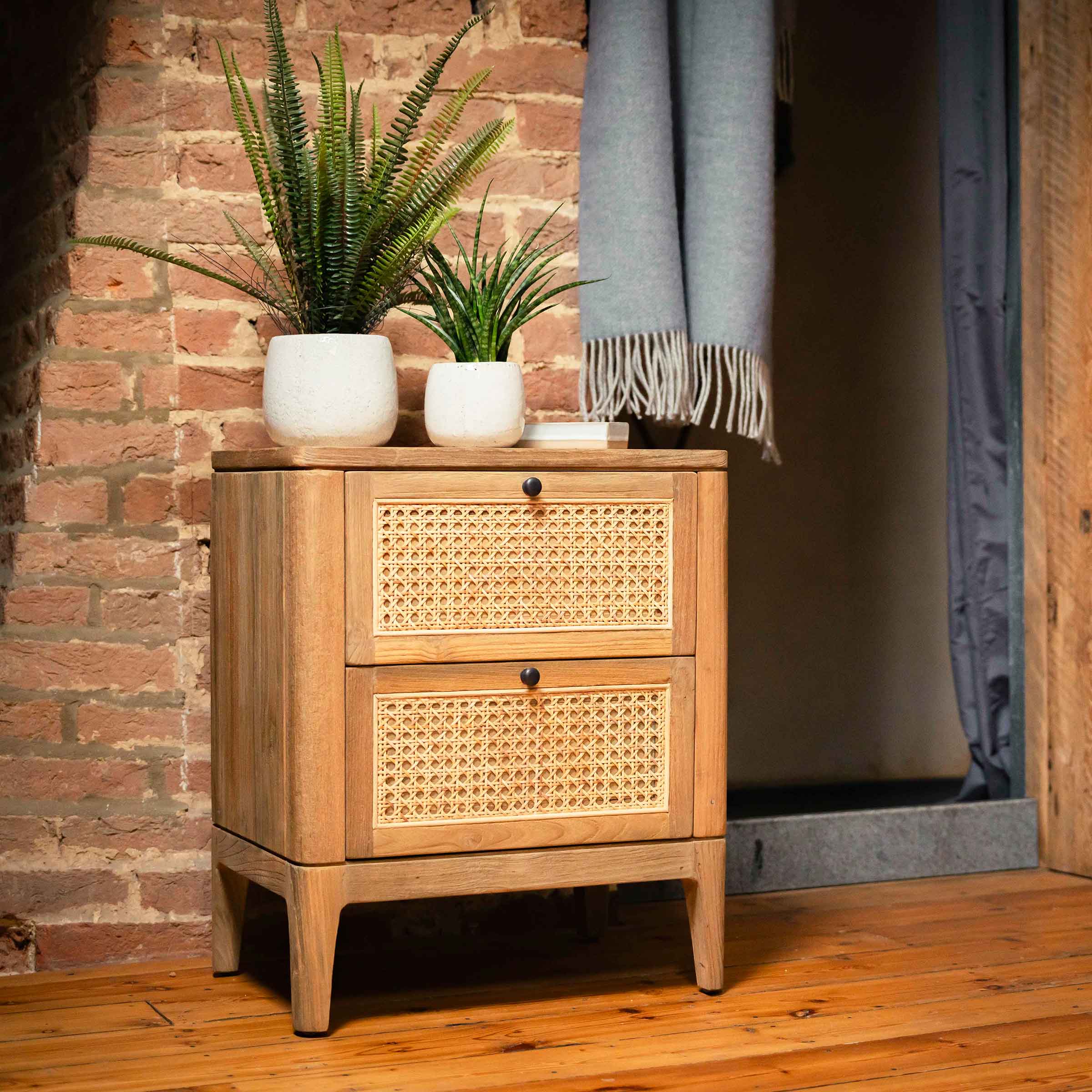 Arch Bedside Table | 2 Rattan Drawers