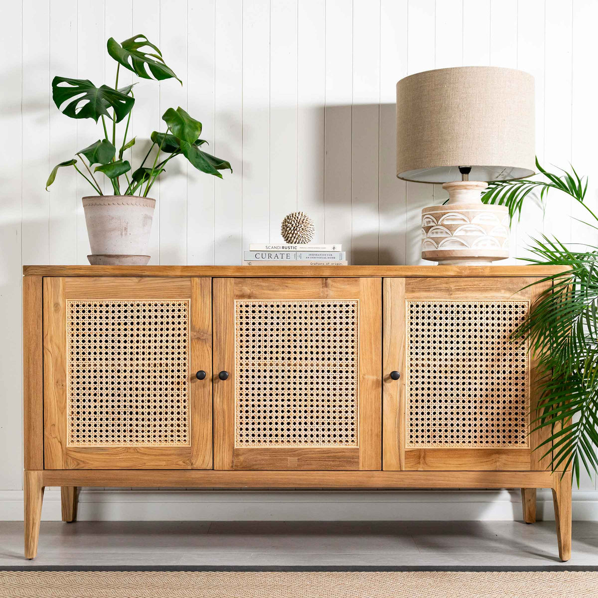 Arch Rattan Sideboard | 3 Door Reclaimed Teak & Rattan Storage
