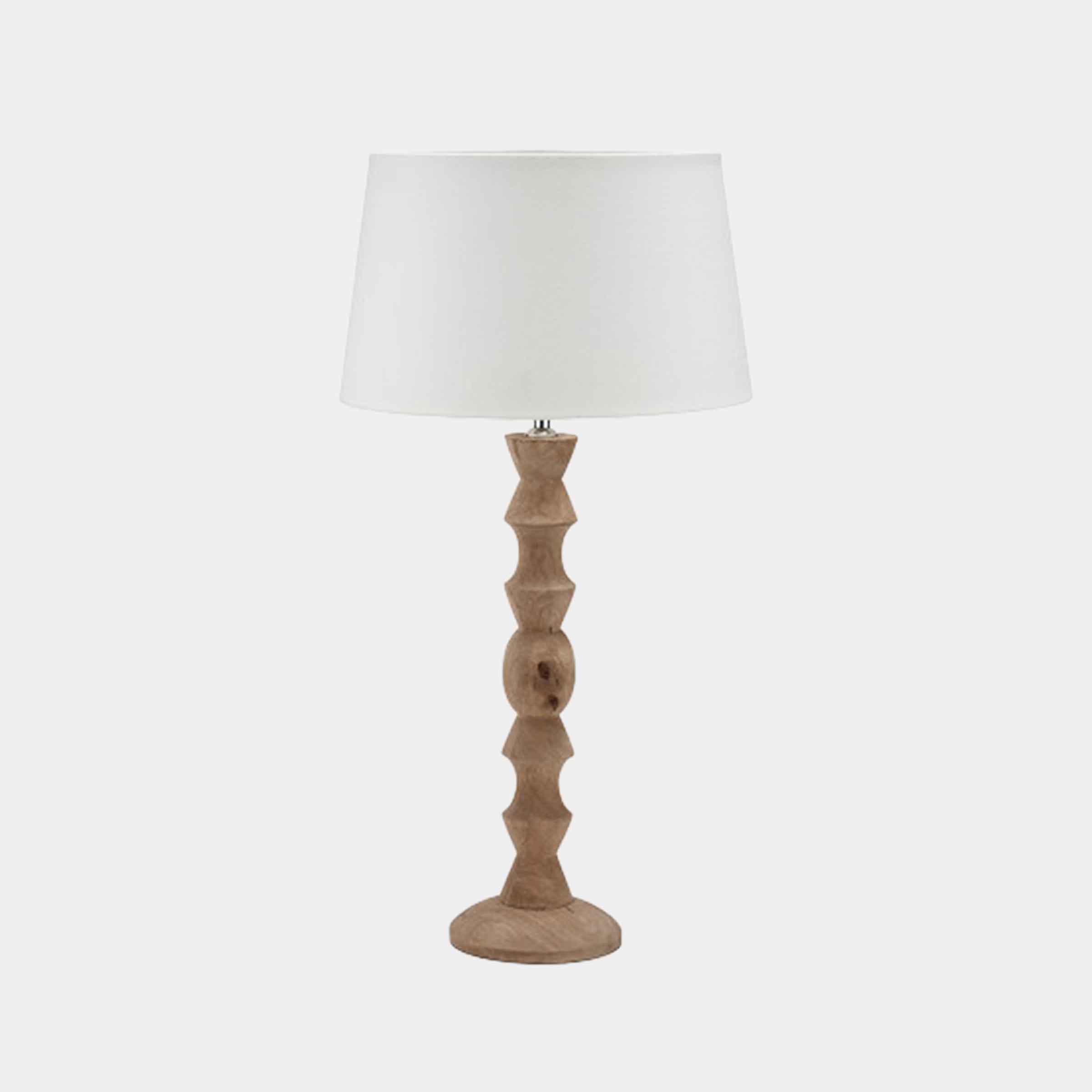 Ayra Turned Mango Wood Table Lamp with White Cotton Shade