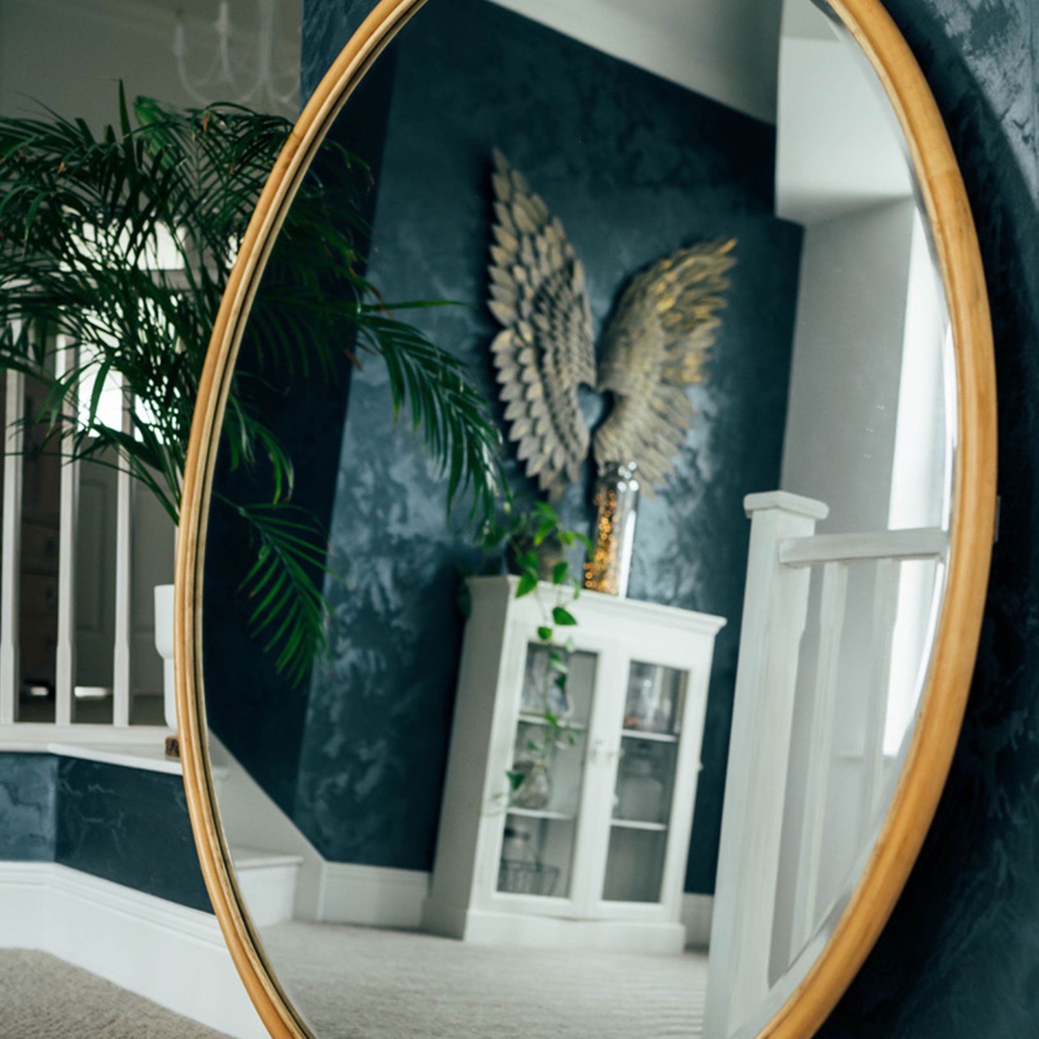 Bamboo Framed Round Wall Mirror | Large